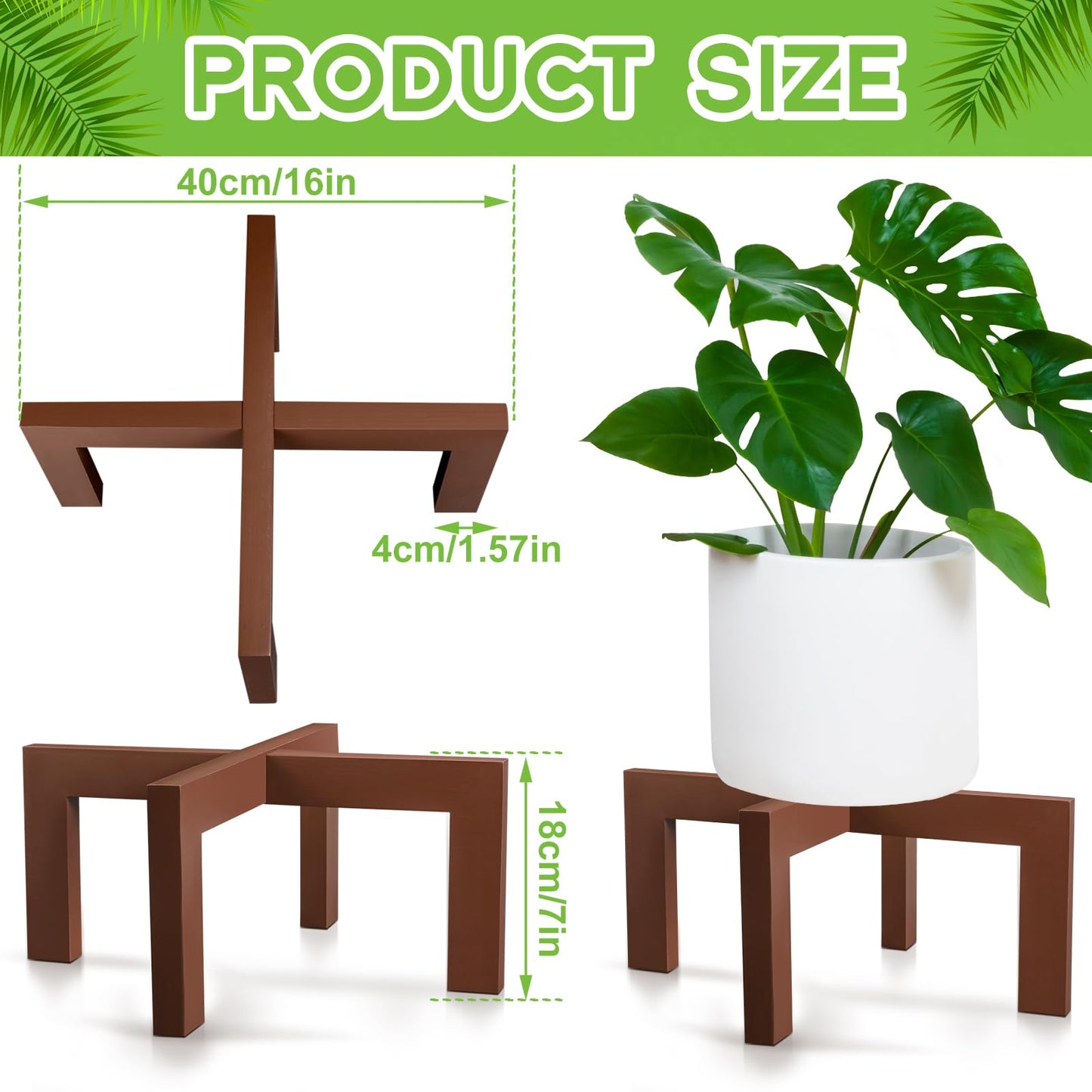 Wenqik 1 Pack 16 Inch Wood Plant Stand Wooden Plant Pot Holder Mid Century Rattan Flower Boho Rustic Stool Holder for Indoor Gardening Patio, Fit 8-18 Inch Pot (Brown)