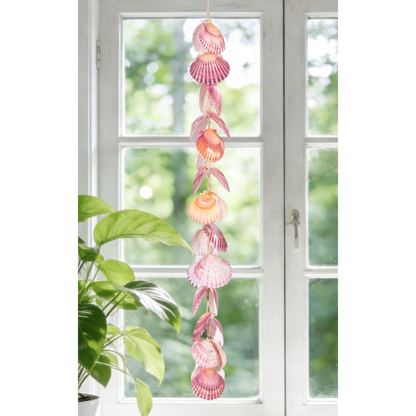 Purple Seashell Garland 32 Inch, Natural Shells Wall Hanging for Beach Home Decor Coastal Bathroom, Nautical Wall Art for Living Room Bedroom, Indoor Outdoor Mermaid Birthday Beach Party Decoration