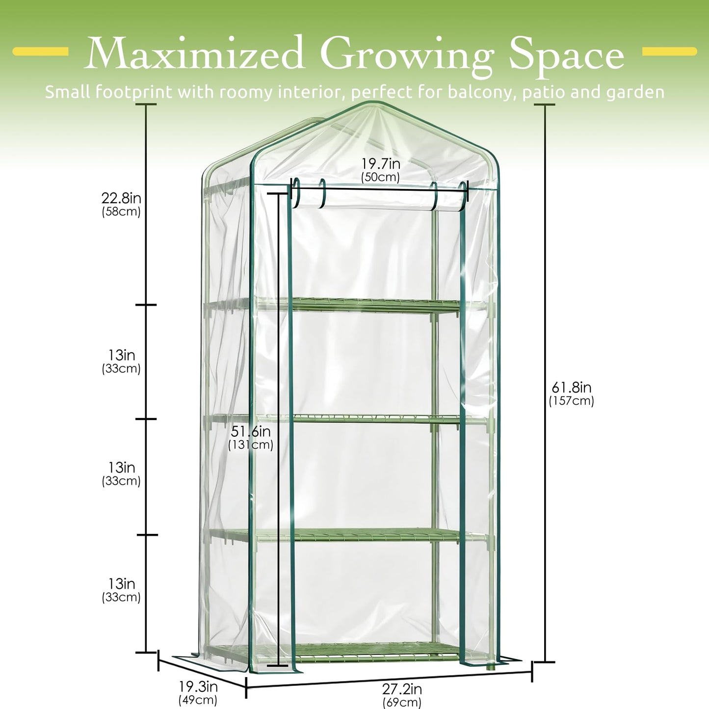 OnlyGarden Mini Greenhouse for Outdoor Indoor, 4 Tier Shelves Small Green House for Winter, Portable Greenhouses with PE-Coated Metal Frame Heavy Duty PVC Cover, Plant Rack Stand House 2.3x1.6x5.2ft