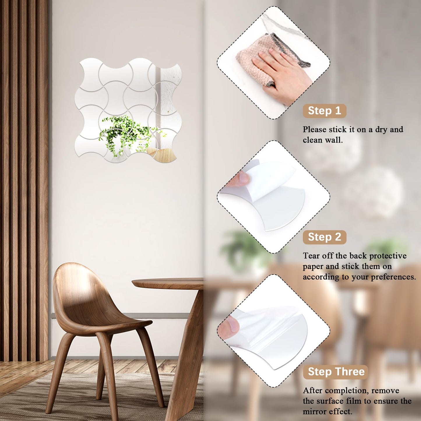 Mulaibdin 16 pcs Acrylic Silver Mirror Wall Stickers, Removable Mirror Stickers with Adhesive Art Decal, Wall Decor Stickers for DIY Home Living Room Bathroom Bedroom Background Decor