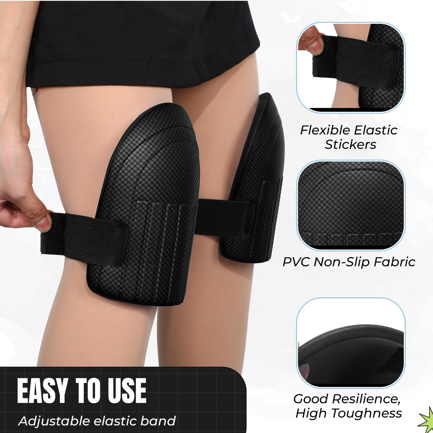 WinnerWhy Gardening Knee Pads for Women and Men Lightweight Waterproof Foam Knee Pads for Gardening and Housework with Adjustable Hook'n'Loop Straps(Black)