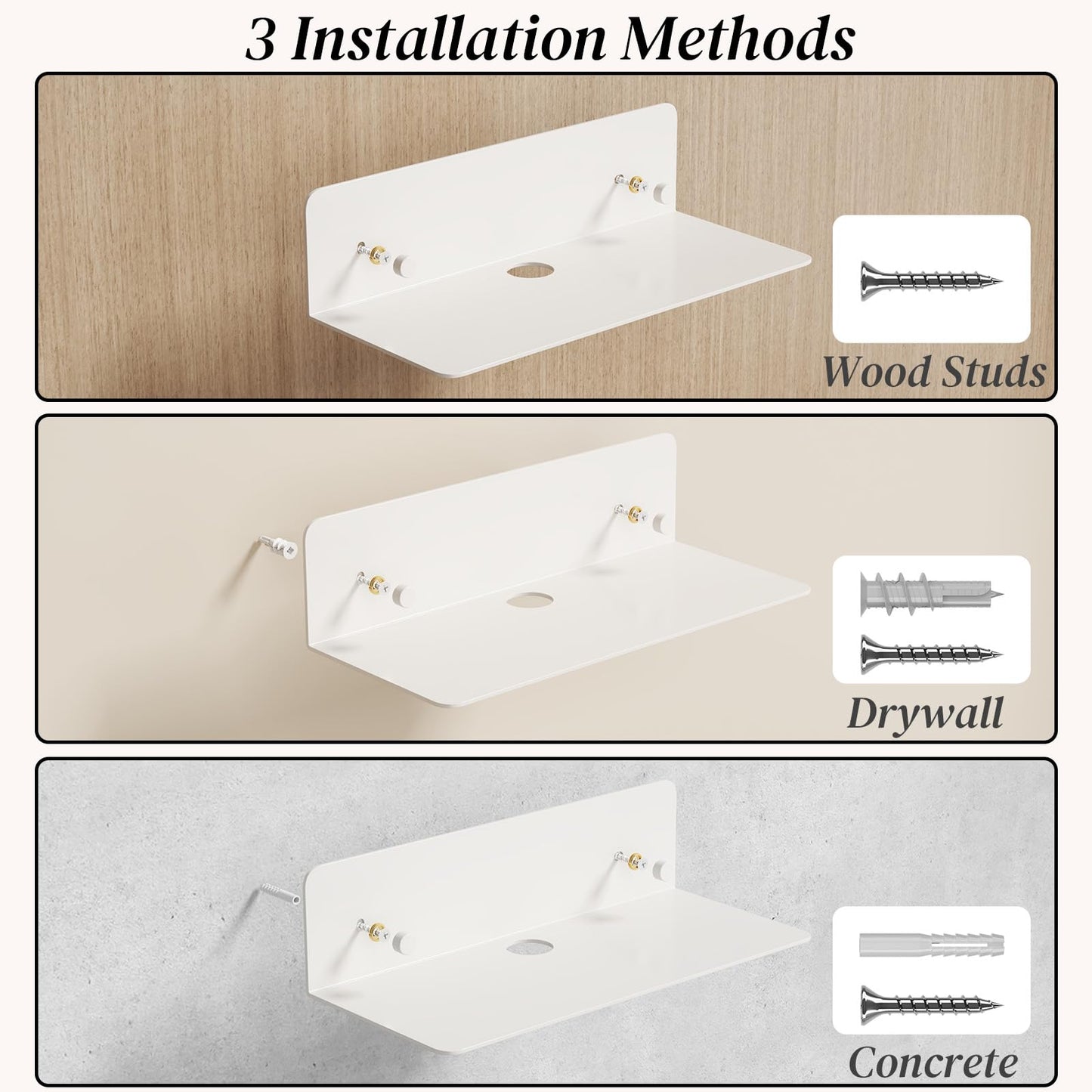 Dr.DJ Floating Shelf 9 Inch Metal Wall Mounted Set of 1 White - Easily Expand Wall Space - Aluminium Hanging Shelf Display Shelves for Bedroom, Gaming Room, Living Room, Bathroom, Office