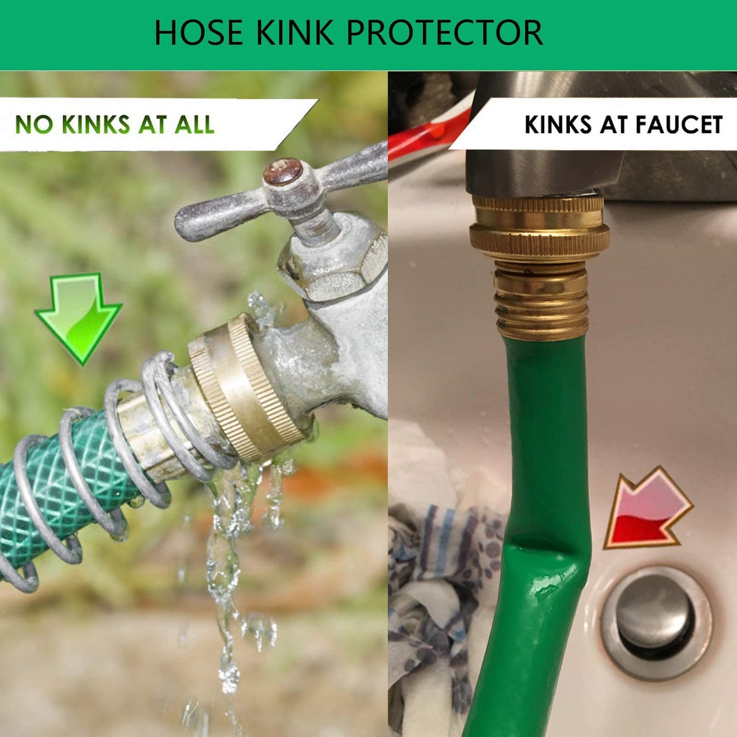 Heavy Duty Brass Garden Hose Splitter, 3/4" 4-Way "Y" Shut-Off Hose Connector Outlet Splitter Spigot Adapter with 2 Kink-Free Outdoor Faucet Extension Hose Protectors for House Lawn Patio Garden