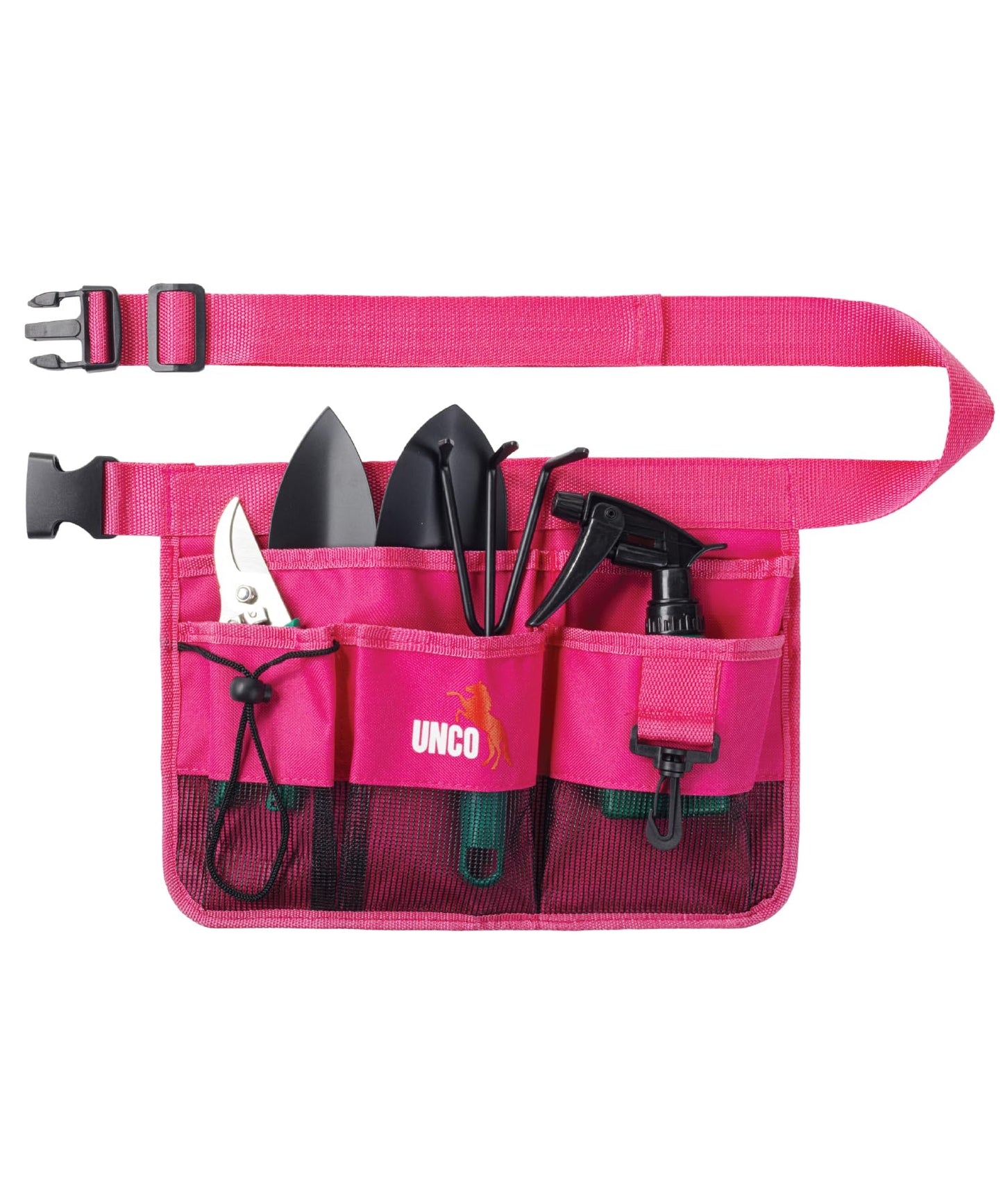 UNCO- Adjustable Gardening Belt, Pink, 7 Pockets, Wear, Cut and Water Resistant, Garden Tool Belt Pouch, Waist Apron with Pockets