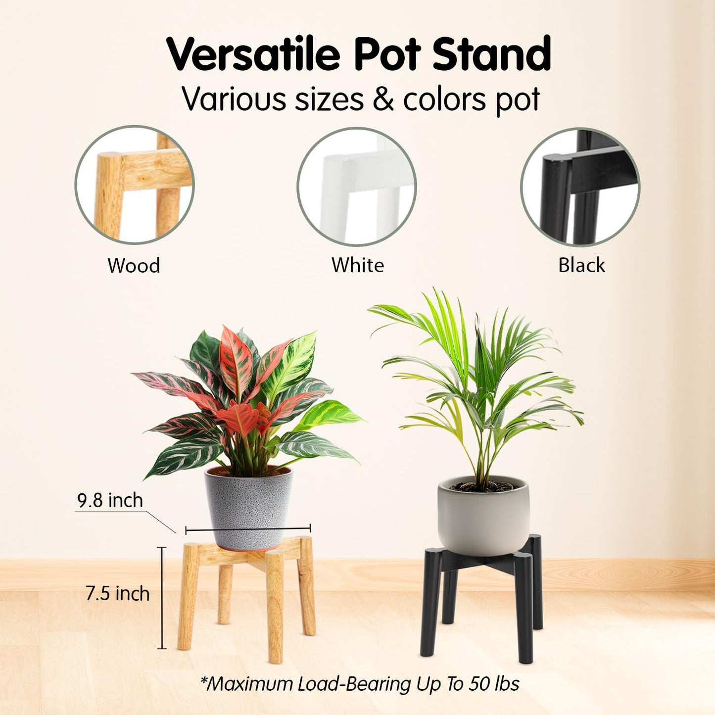 Nabytok Wood 7.5" x 9.8" Plant Stand Indoor Outdoor, Wooden Single Floor Plant Pot Holder, Natural Plant Stand, Assembly Required (Excluding Potted Plants)