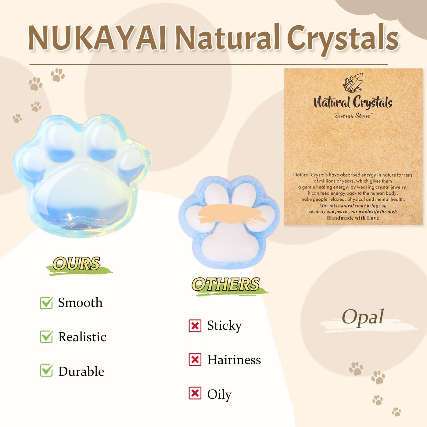 NUKAYAI Opal Opalite Cat Paw Crystal Figurines Worry Stones Carved Statue for Healing Crystals Decoration Spiritual Meditation Accessories Sculpture Kitten for Cat Lovers Women