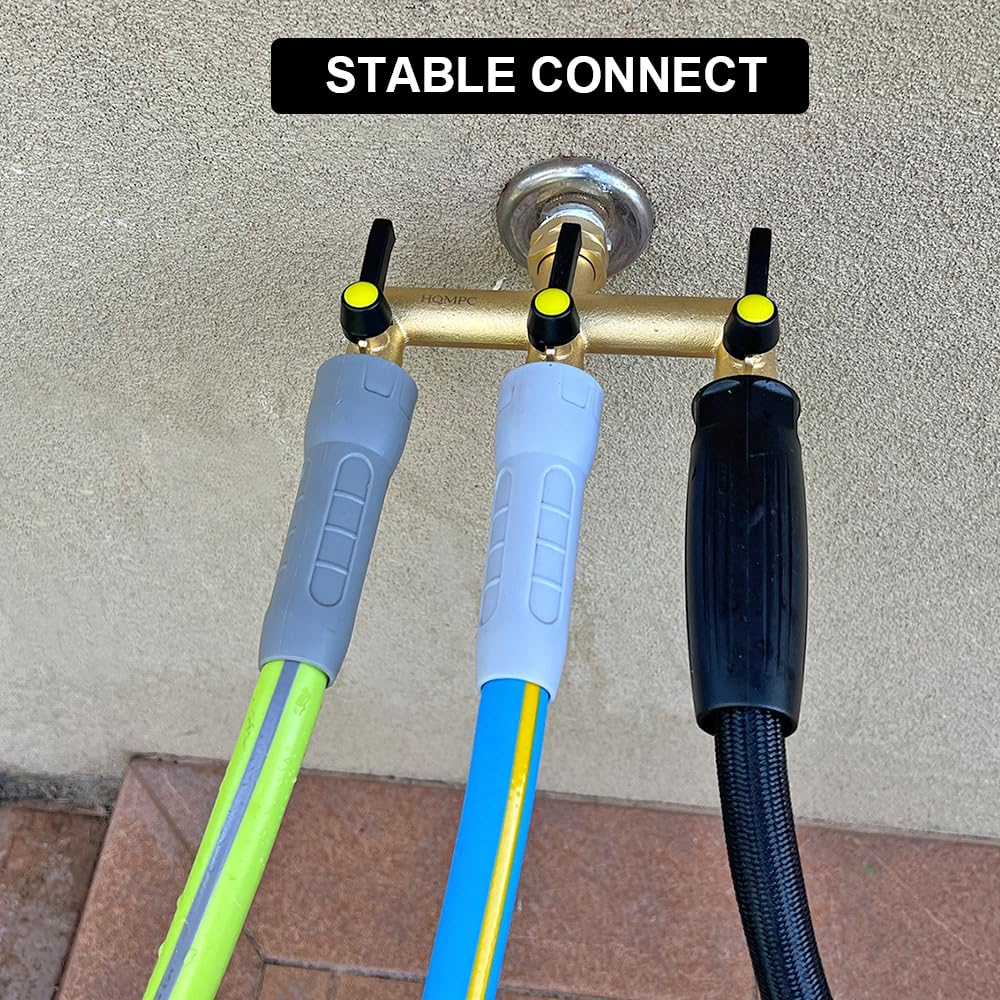 HQMPC Hose Splitter Garden Hose 3 Way Valve Brass Hose Splitter With Solid Long Handle Hose Spigot Splitter 3 Way Valve 3/4" GHT Thread