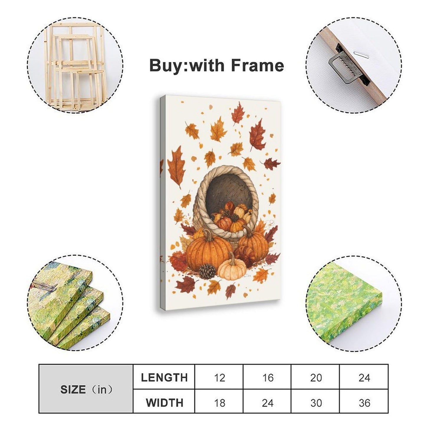 XAHOR Thanksgiving Harvest Illustration, Pumpkins, Cornucopia And Falling Leaves, Modern Festive Wall Decor Poster for Room Aesthetics Canvas Wall Art Poster And Print 12x18inch(30x45cm)