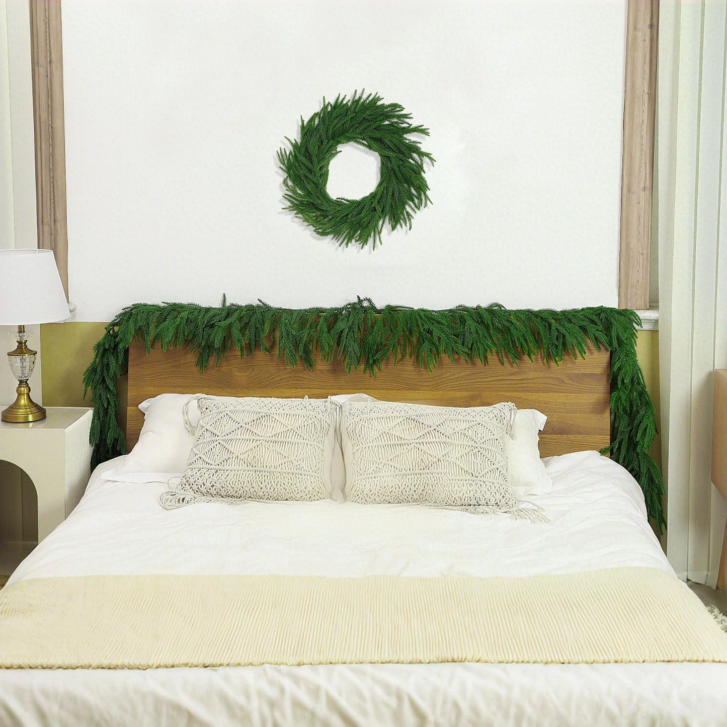 6 Ft 2 Pcs Artificial Norfolk Pine Garland, Real Touch Green Faux Greenery Garland for Christmas Table, Mantle, Wall, Fireplace, Indoor Outdoor Decor