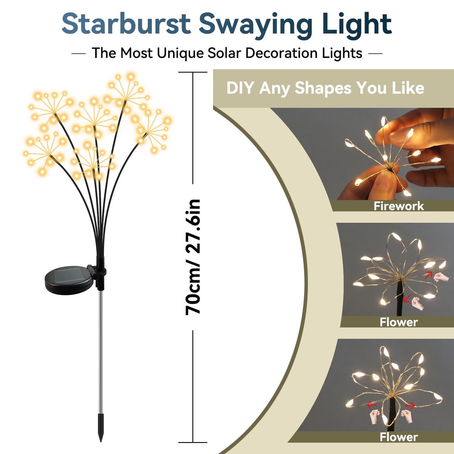 Slyuexu Solar Garden Lights 2 Pack Waterproof Swaying Starburst Light Solar Outdoor Lights for Yard Patio Walkway Pathway Party Wedding Decoration, Unique Gifts for Women, Warm White