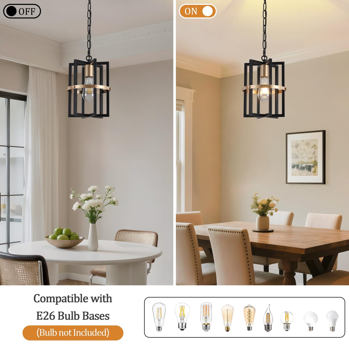 QMNHAU Black and Gold Chandelier Modern Pendant Light Fixtures Adjustable Farmhouse Pendant Lights Kitchen Island Hanging Light Fixture for Entryway Hallway Foyer Dining Room