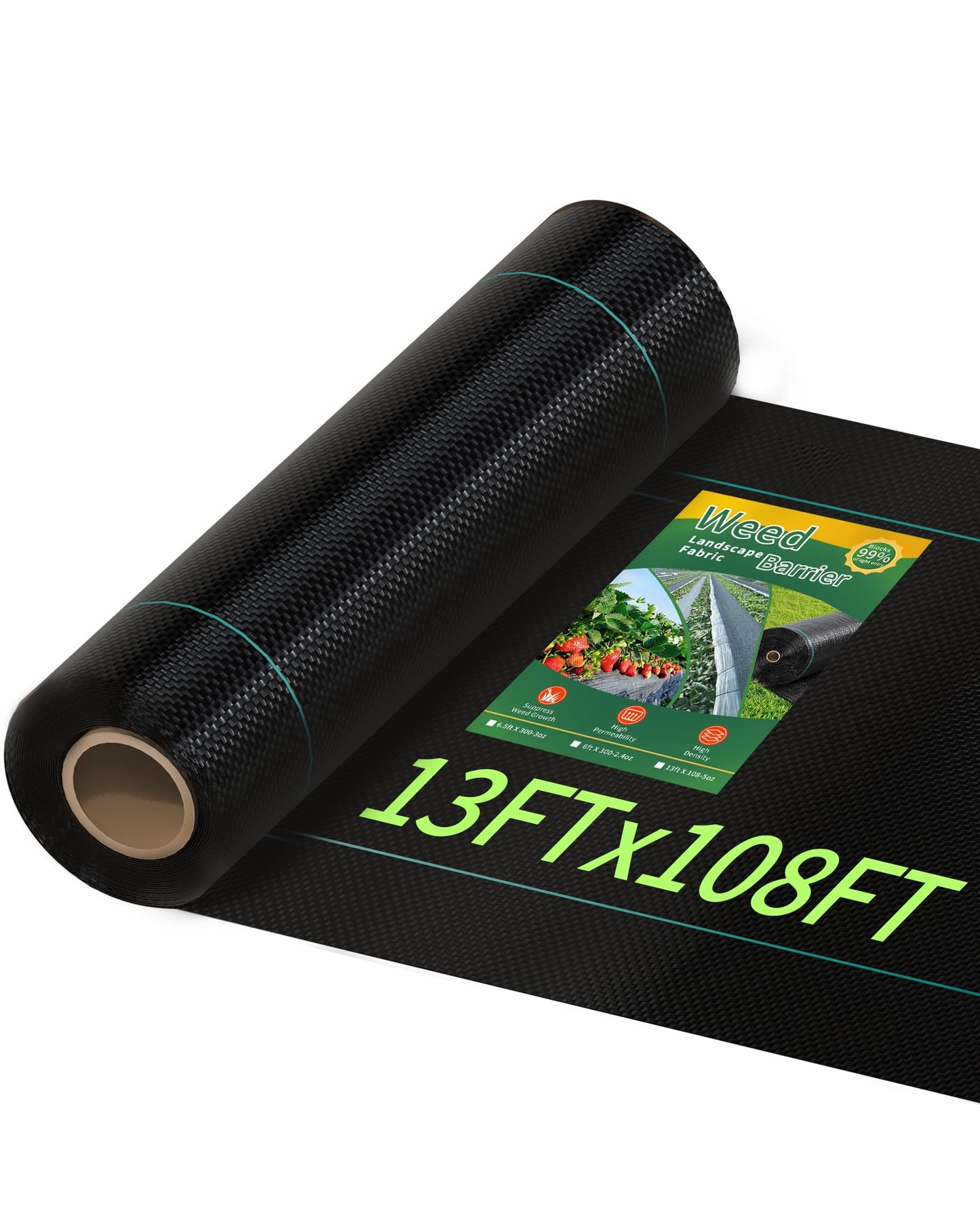 Pterying 13ftx108ft Weed Barrier Landscape Fabric Heavy Duty, Premium 5OZ Garden Geotextile Fabric, Outdoor Weed Blocker Fabric, for Driveway Mats, Erosion Control, Ground Cover Weed Barrier
