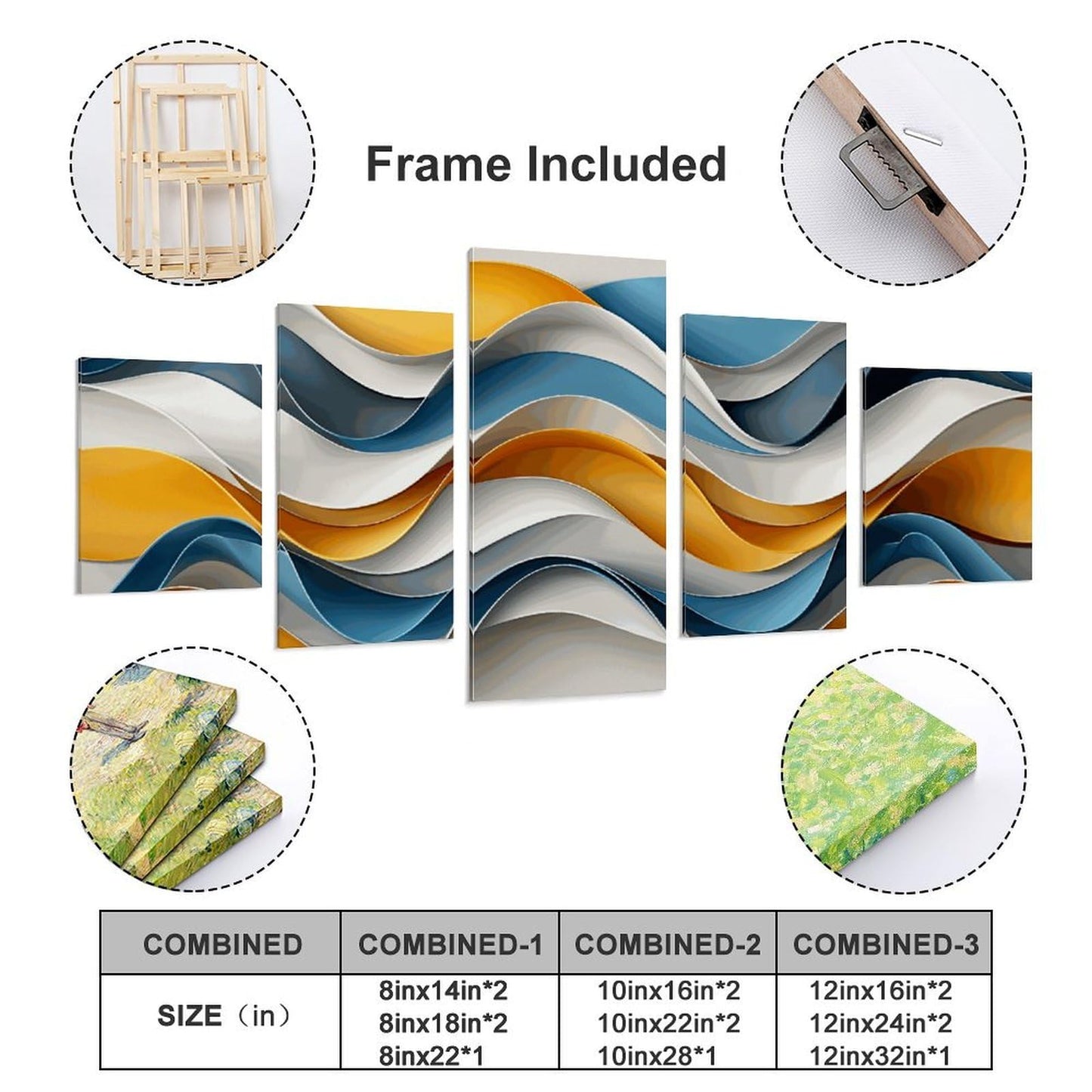 BNSSJAVS Canvas Wall Art 5 Pieces, 60 x 32 in / 153 x 82 cm, Large Photo Modern Decorations 5 Panels, Poster Art Printed Artwork for Home Improvement, Living Room Accessory - Artistic patterns