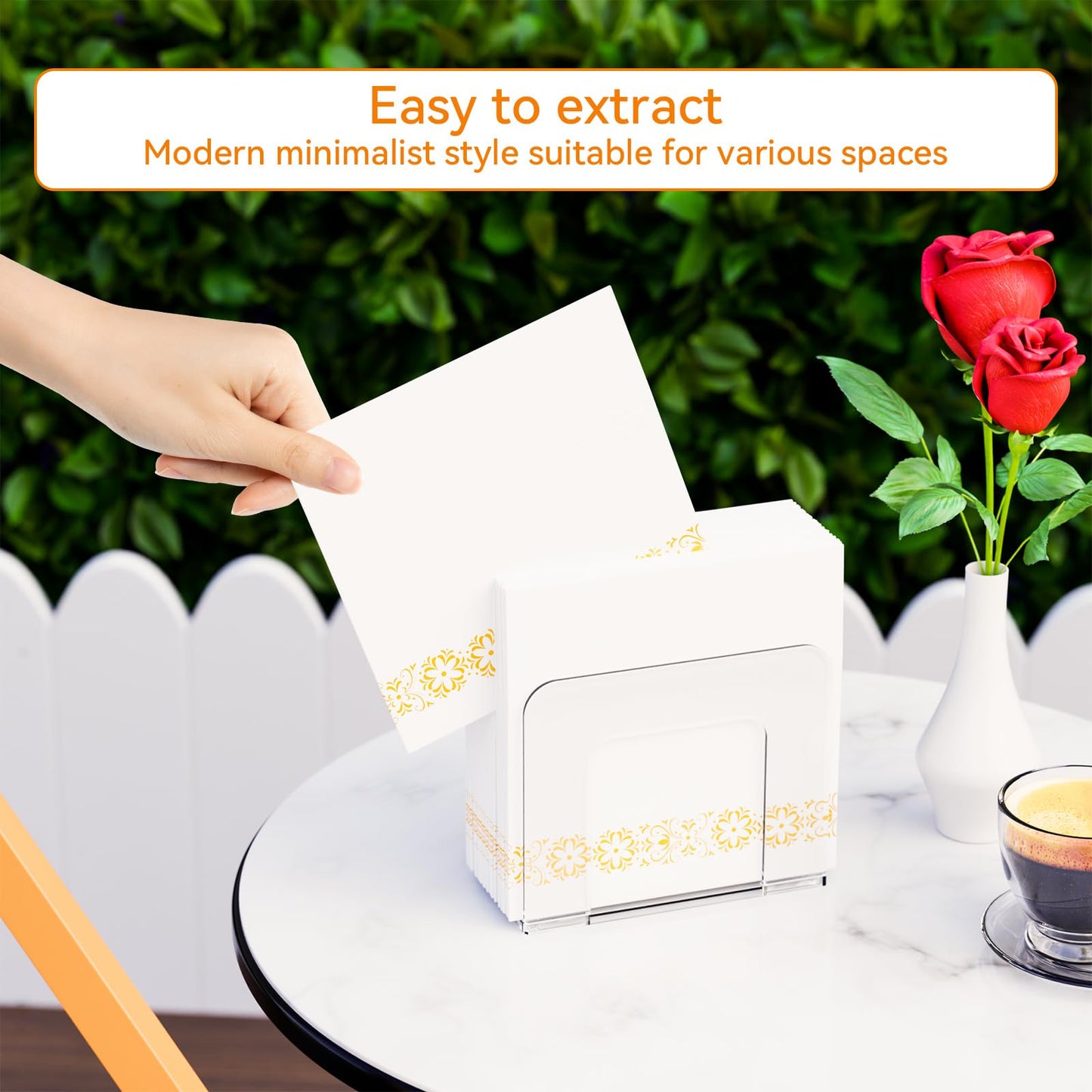 Yieach 5x5 Upright Clear Napkin Holder for Party,Bar,Small Vertical Standing Lucite Napkin Holder for 5x5 & 8x8 Floral Paper Napkins,Modern Plastic Cocktail Napkins Holder for Dining Room Decor,1 Pack