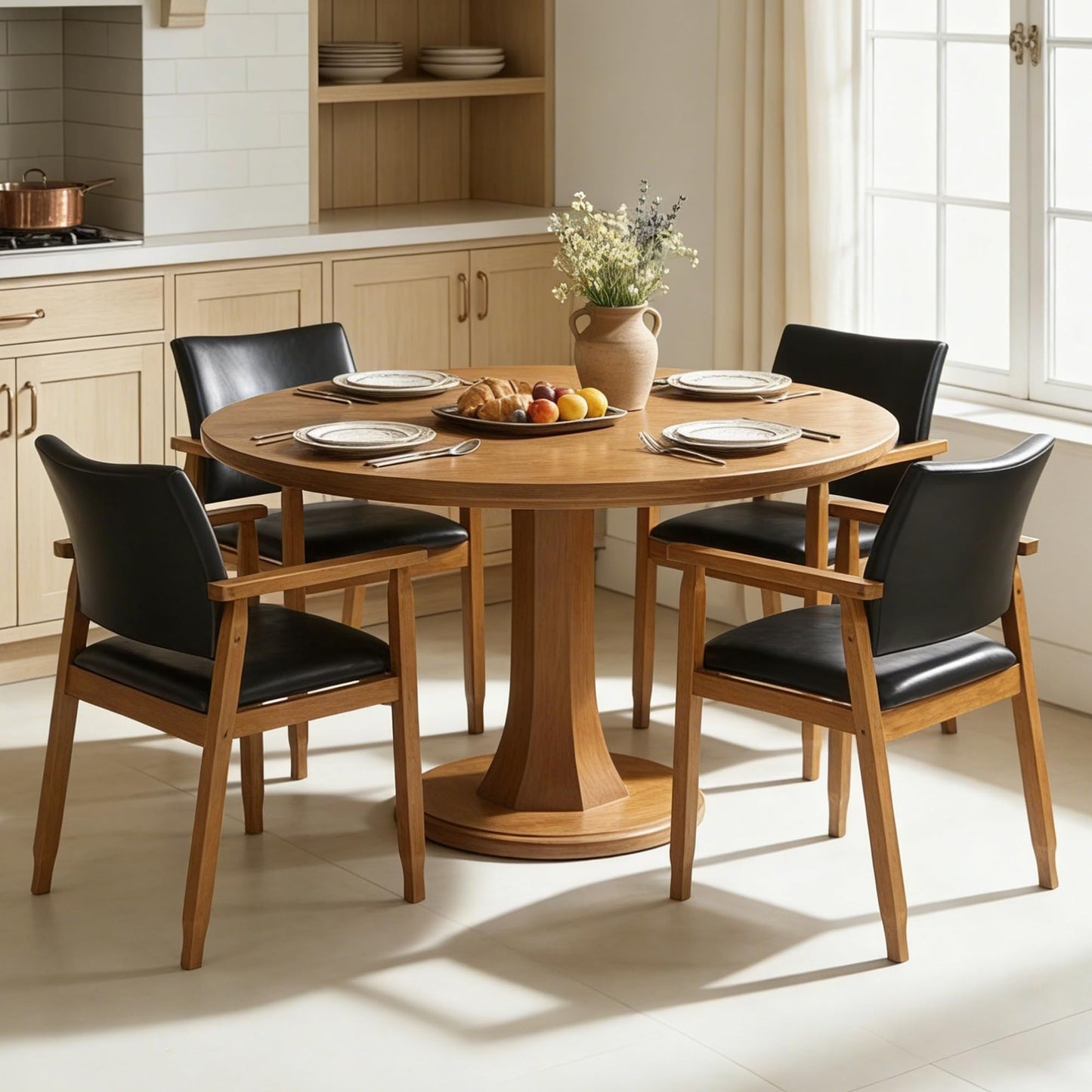 NOBPEINT Mid-Century Modern Dining Chairs with Armrest Set of 1, PU Leather Upholstered Dining Room Chairs with Solid Wood Frame, Walnut Kitchen Armchairs for Kitchen Living Room Restaurant, Black