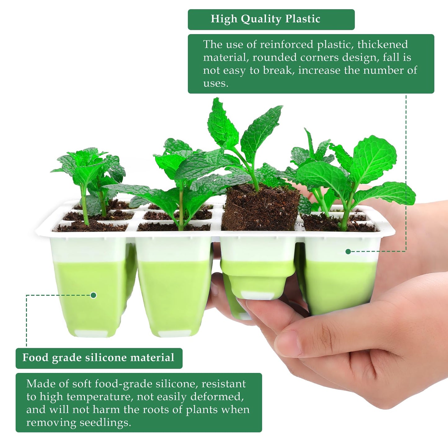 Ryscam 10pcs Reusable Seed Starter Tray, 120 Cells Seed Starter Kit, Silicone Seedling Starter Trays for Starting Plant Seeds with Flexible pop-Out Cells, Indoor Gardening Plant Germination Trays