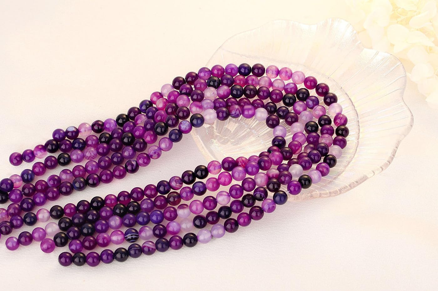 QINJIEJIE 100PCS Purple Stripe Carnelian Beads 8mm Natural Beads Round Loose Gemstone Bead for Bracelet Beading Crystal Jewelry Making DIY Necklace Earrings 0.32"