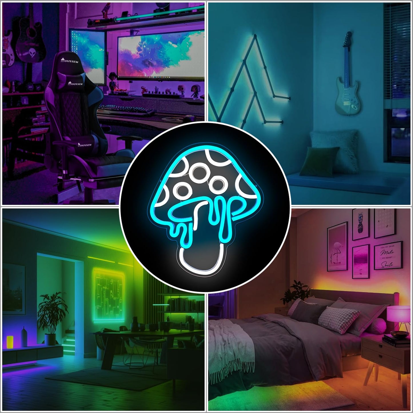 Ajoyferris Mushroom Neon Sign Dimmable Neon Light Sign Mushroom Night Light 3D Light Up Mushrooms Neon Signs for Wall Decor Game Room Bedroom Gift for Kids(Ice Blue)