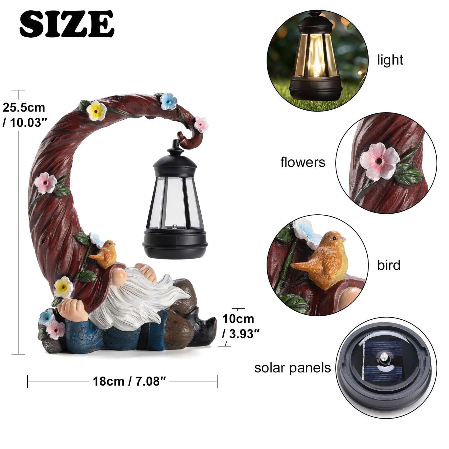 twinbling Garden Gnomes Outdoor Statue with Solar Light, Waterproof Resin Gnome Decor, Funny Garden Sculptures for Patio Lawn Yard, Mom Gifts for Mother’s Day Housewarming