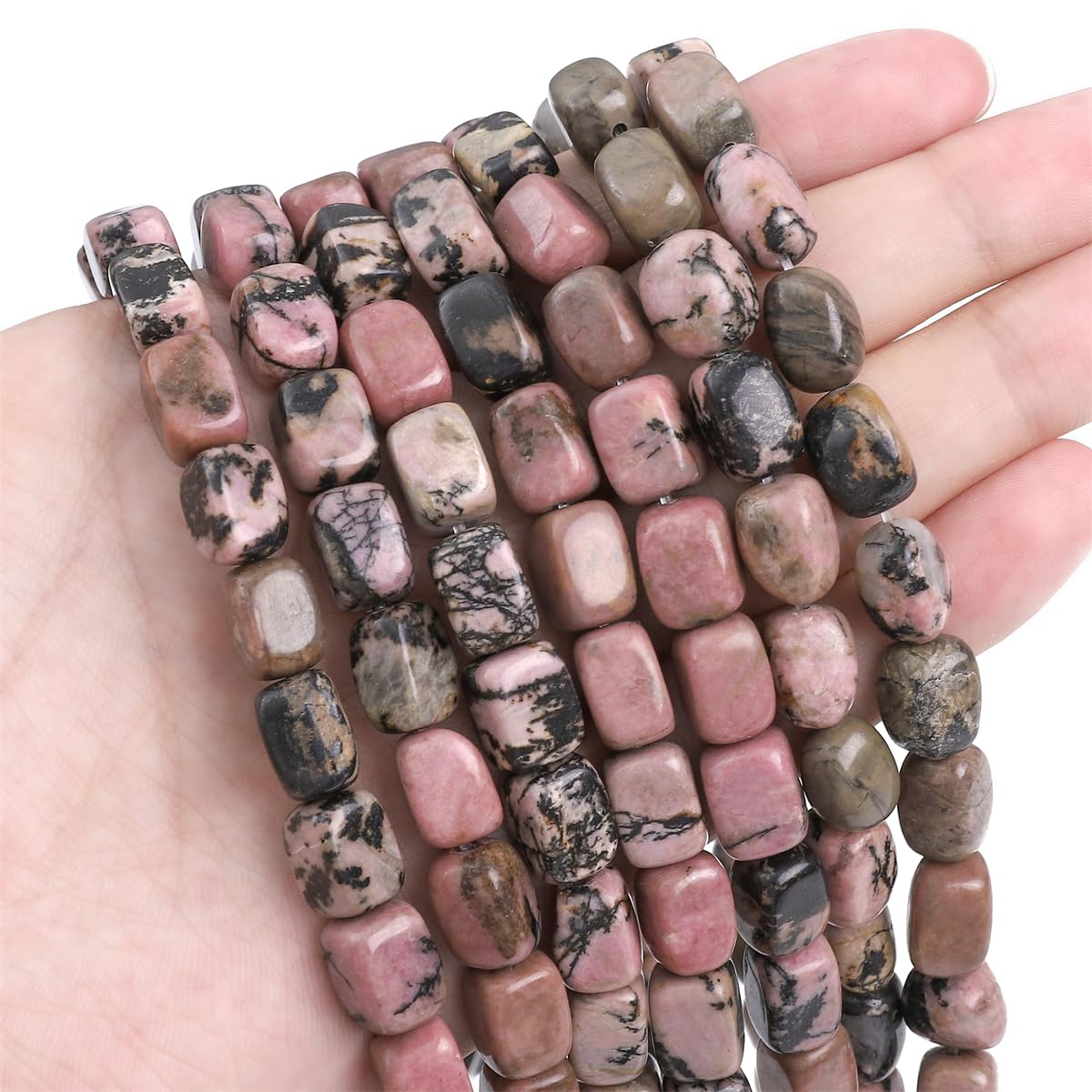 BEADIA Natural Rhodochrosite Cuboid Stone Loose Semi Gemstone Beads for Jewelry Making 8mmx12mm 38cm/Strand