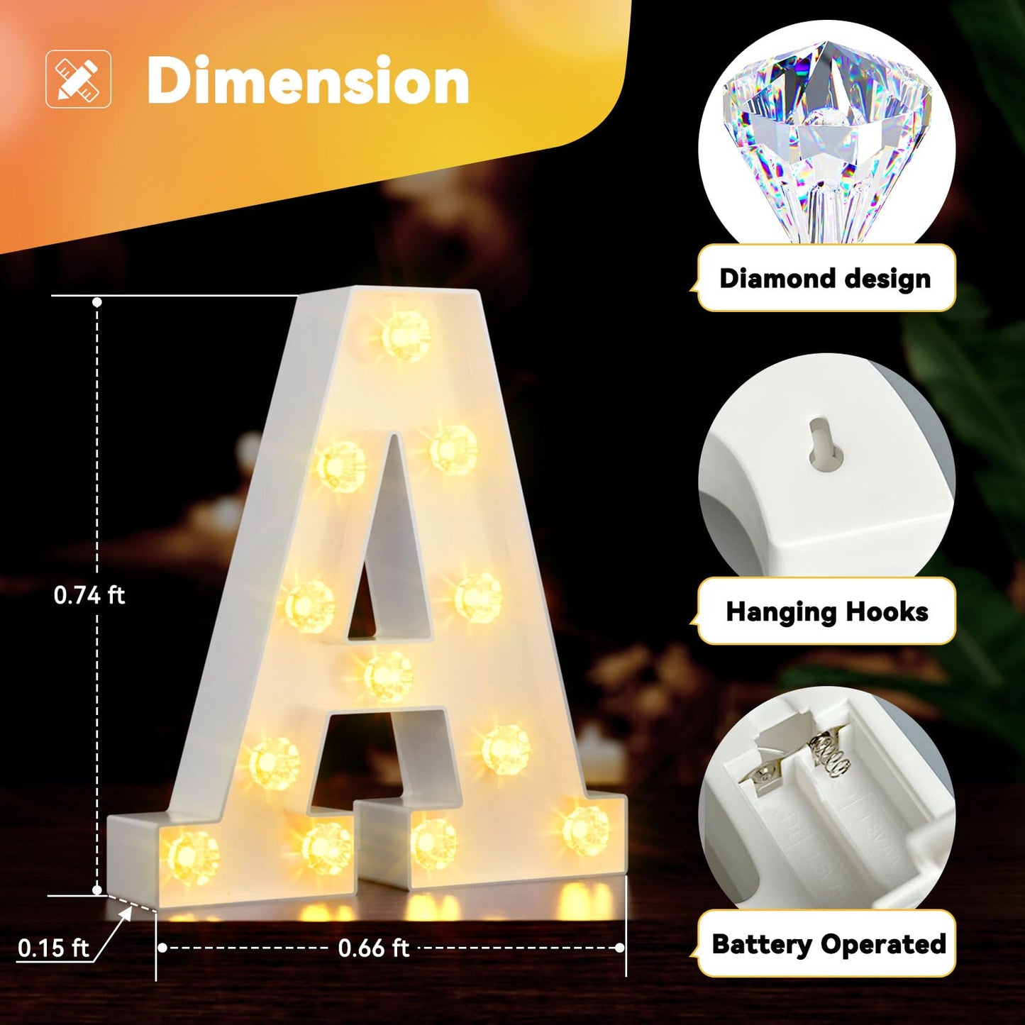 Light Up Letters, LED Letter Lights 26 Alphabet, Diamond Bulb Marquee Light Up Letters, Lighted Letter Sign Night Light for Home Party Wedding Birthday Graduation Decor-Q