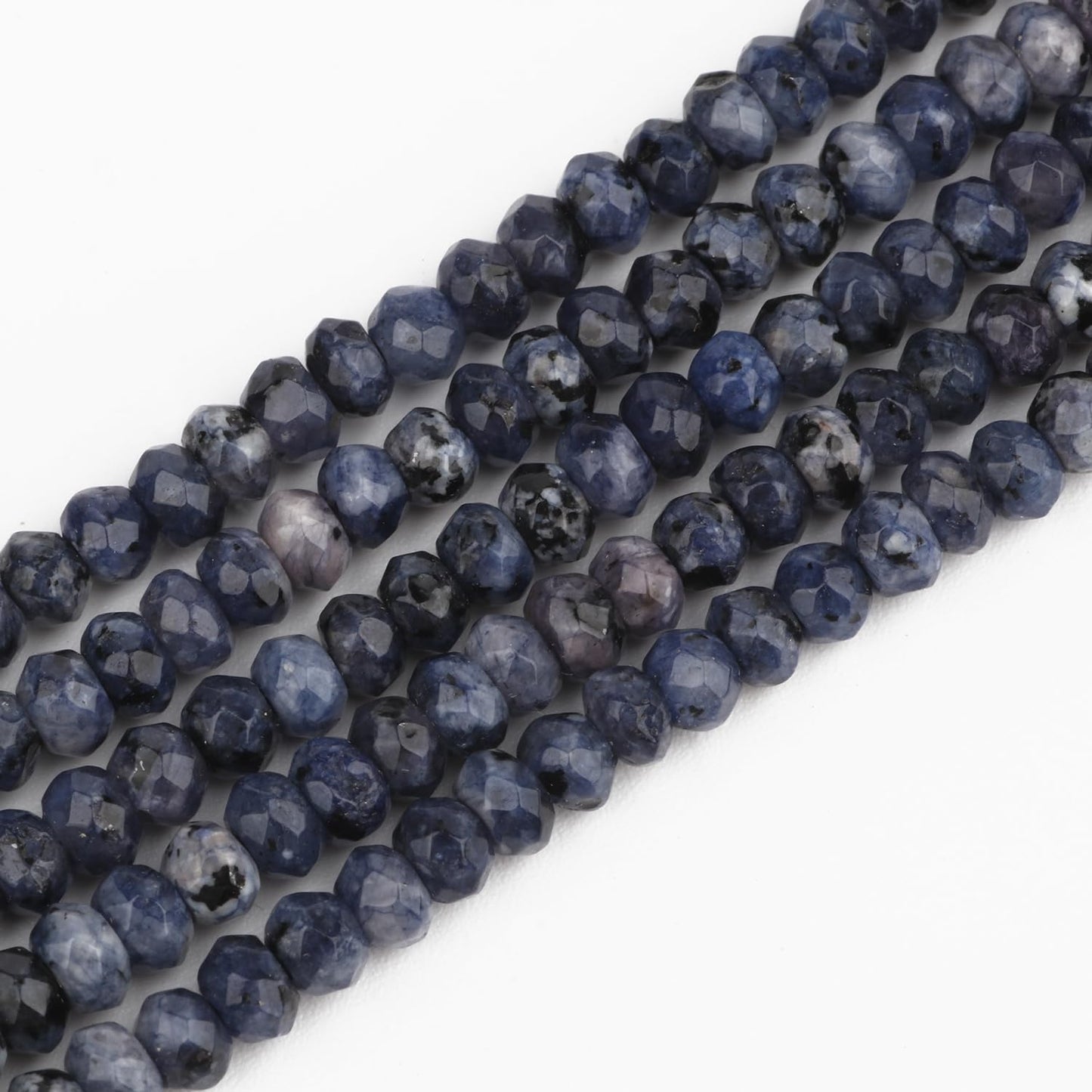 2 String 220PCS 3x5mm Natural Blue Color Speckled Beads for Jewelry Making, Songxi Facted Loose Gemstone Beads for DIY Bracelet Necklace Making Supplies with Energy Healing Chakra Power