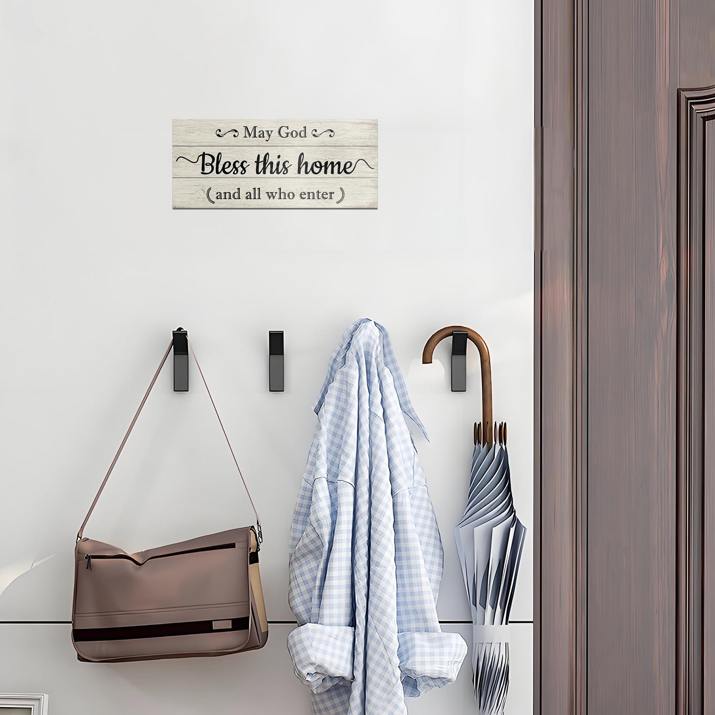 May God Bless This Home Sign - Christian Prayer Wall Decor for Farmhouse, Solid Wood Blessing Plaque with Full Phrase, Inspirational Gift for Believers, Bedroom & Entryway Wall Decor