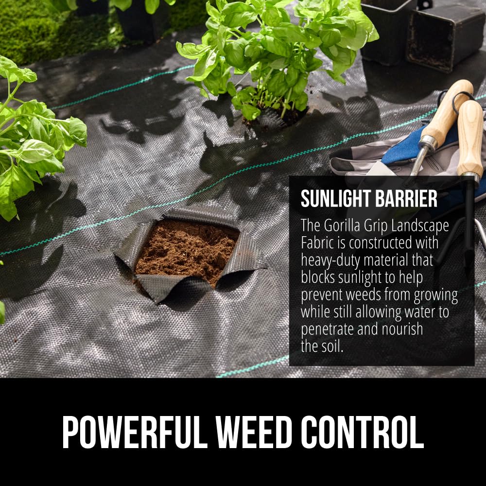 GORILLA GRIP Weed Barrier Fabric, 3 FT x 50 FT Heavy Duty Woven Landscape Fabric 3.2oz, Weed Control Ground Cover for Garden Beds & Mulch, Permeable Underlayment for Landscaping, Home & Commercial Use