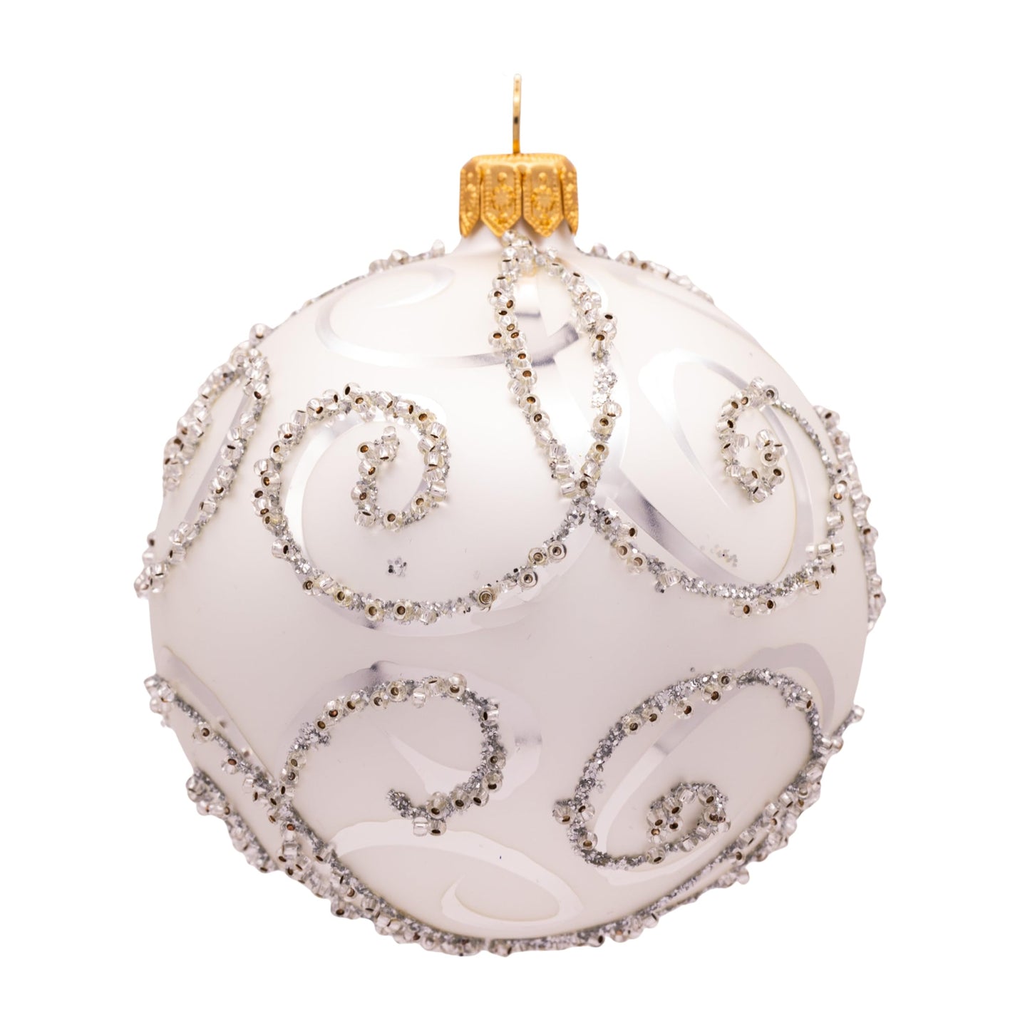 Luxury Handcrafted European Glass Christmas Ball Ornaments - Set of 6 - Silver & White - Satin & Shine - 8 cm - Mouth-Blown & Hand-Painted