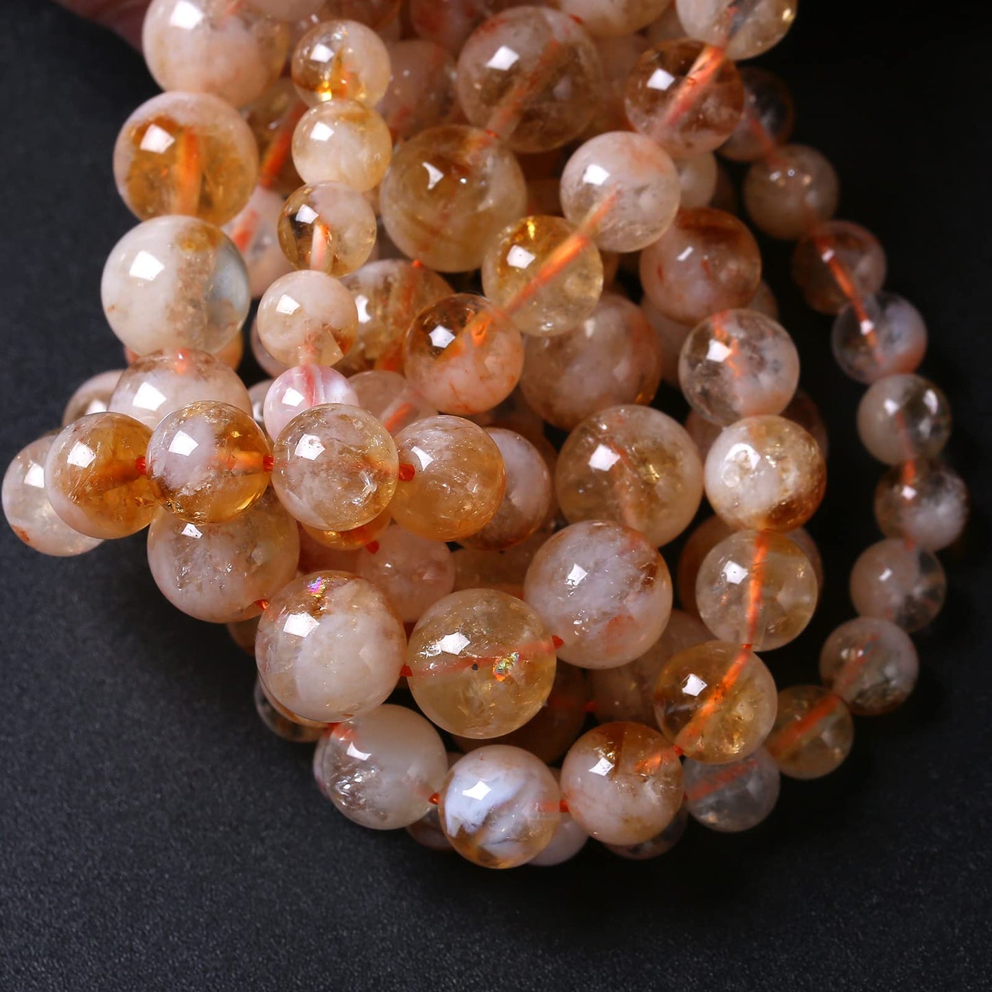 36PCS 10MM Natural Citrine Cloudy Lace Crystal Quartz Beads Healing Energy Gemstone Beads for Jewelry Making DIY Bracelet Necklace 15" (Cloud Citrine, 10mm)