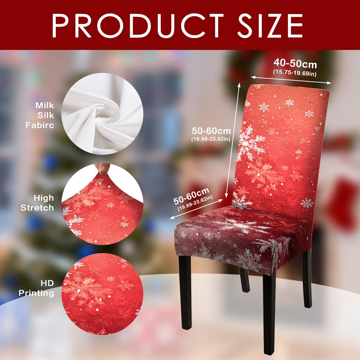 Nuxovilar Red Snowflake Stretch Chair Covers 23.6x70 Inches - Dining Chair Slipcovers Set of 2, Elegant Decor for Dining Room, Parties & Daily Use