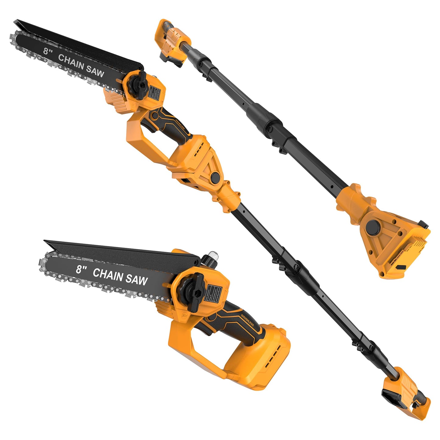 8 Inch Cordless Pole Saw Compatible with Dewalt 20V Battery, Brushless Mini Chainsaw with Extension Pole 14.2 FT Max, Pole Saws for Tree Trimming, 20 FT/S Cutting speed Auto Lubrication System