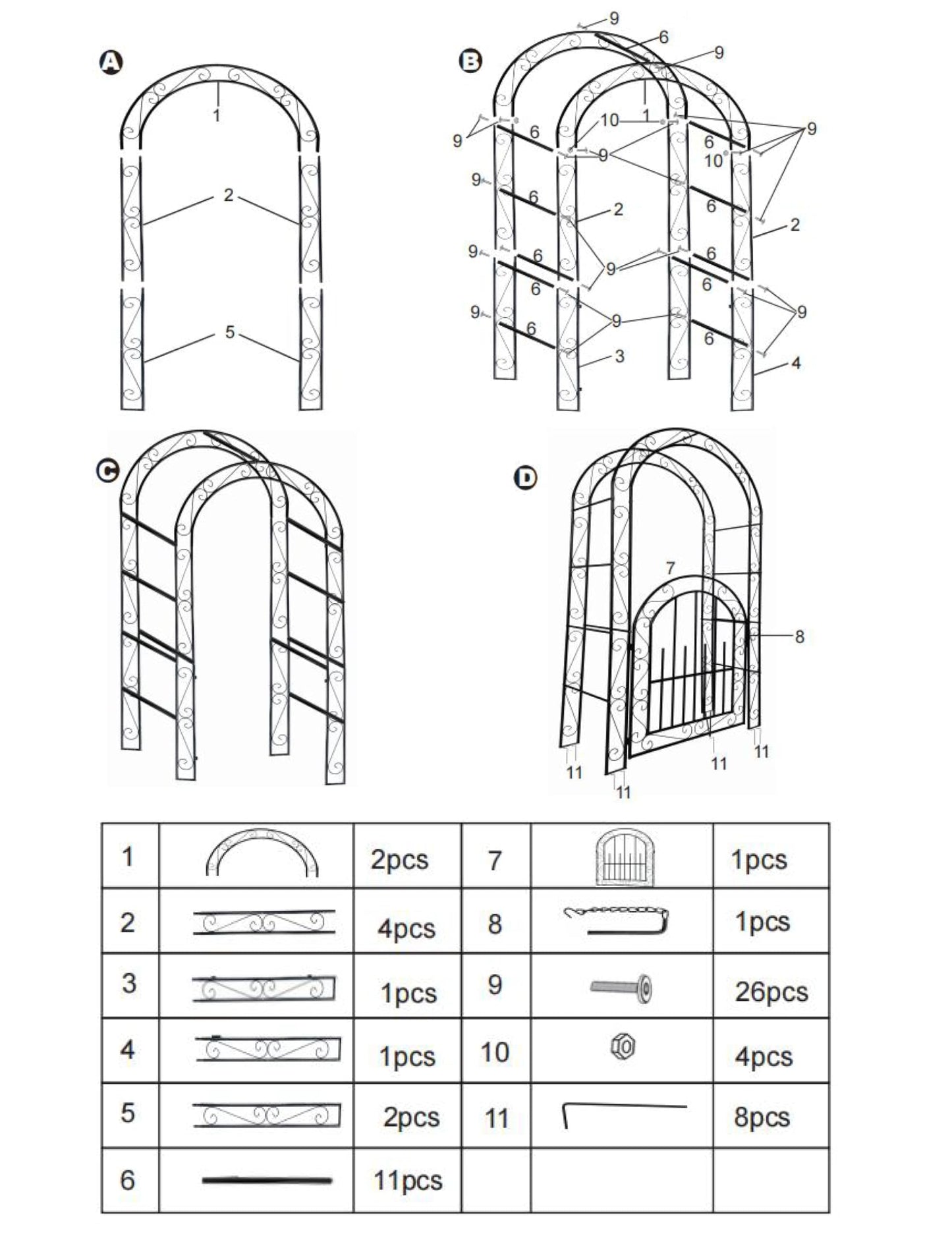 GarveeLife 7 FT Elegant Garden Arch with Gate - Romantic Steel Wedding Arbor for Climbing Roses & Vines, Decorative Metal Archway for Lawn, Patio or Backyard, Classic Black