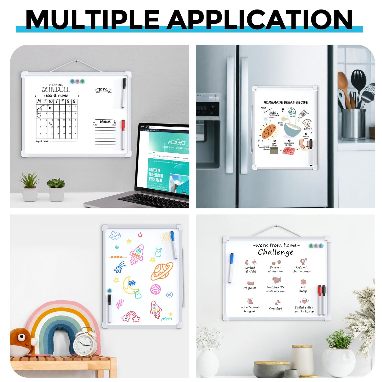 MaxGear Small Dry Erase Board, 14"x11" Double Sided Hanging Whiteboard for Wall, Mini White Board with 3 Dry Erase Markers and 3 magnets, Portable Whiteboard for Planning Learning Writing Drawing Memo