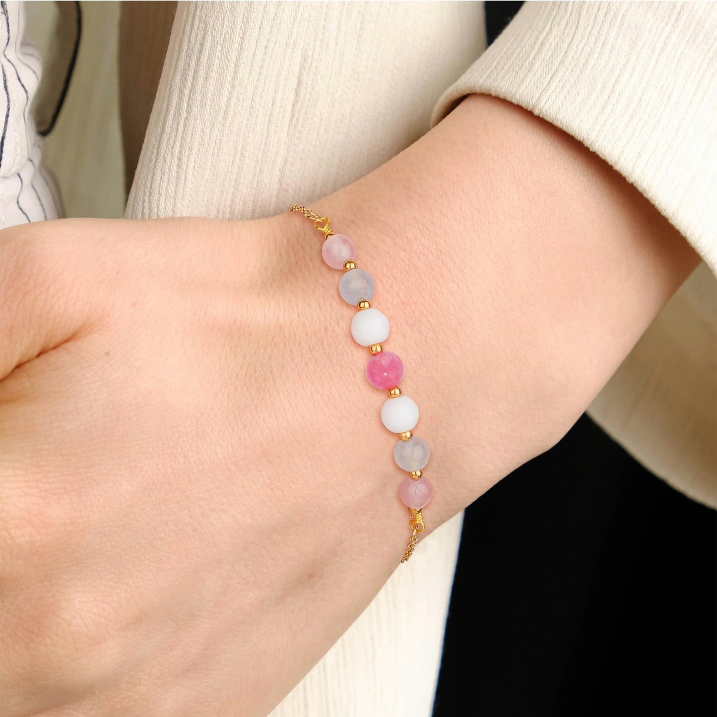 JoycuFF New Beginnings Gifts for Women, Good Vibes Only Moonstone Bracelet, Protection Positive Happiness Bracelets for Women