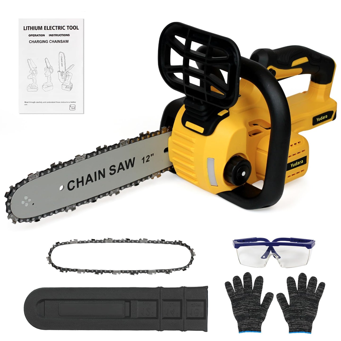 Cordless 12" Brushless Chainsaw for Dewalt 20V MAX Battery, 12 Inch Brushless Electric Chainsaw with Security Lock & Auto Lubrication for Wood Cutting Tree Trimming Courtyard Garden(Tool Only)