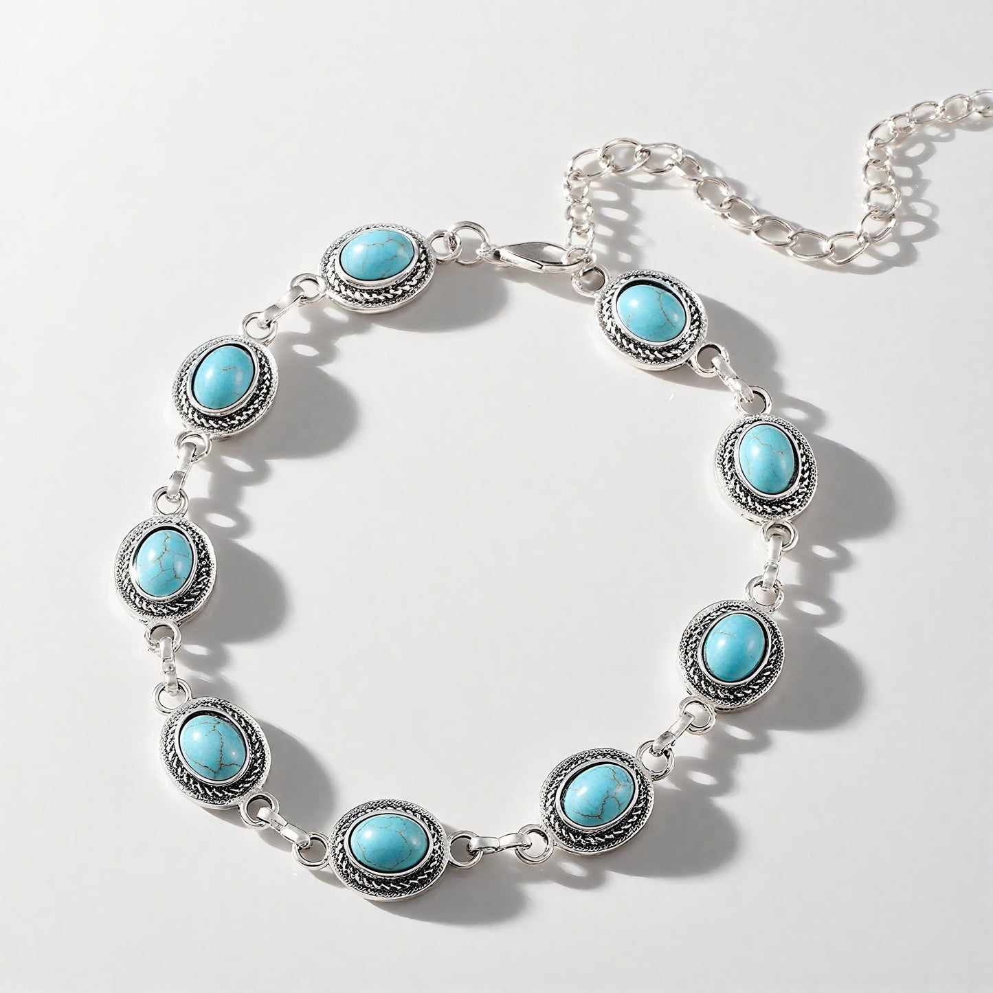 Mariiearly Turquoise Bracelet For Women,Boho Turquoise Jewelry For Women Bracelet Silver Turquoise Bracelet Bohemian Birthday Gifts for Women Mom 8" (Turquoise)