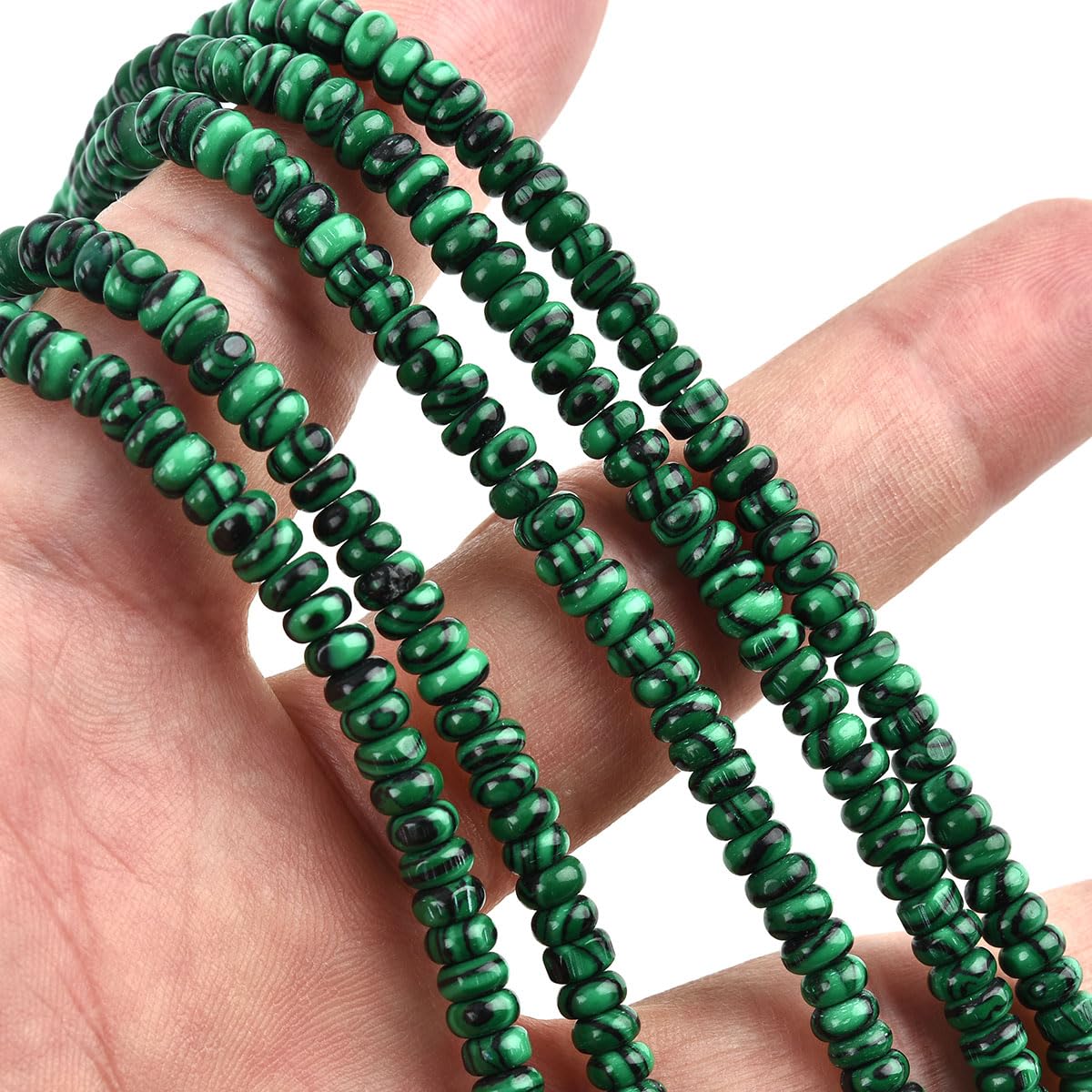 155pcs 4x2mm Synthetic Malachite Disk Rondelle Spacer Stone Semi Precious Gemstone Loose Beads for Jewelry Making 15 Inch