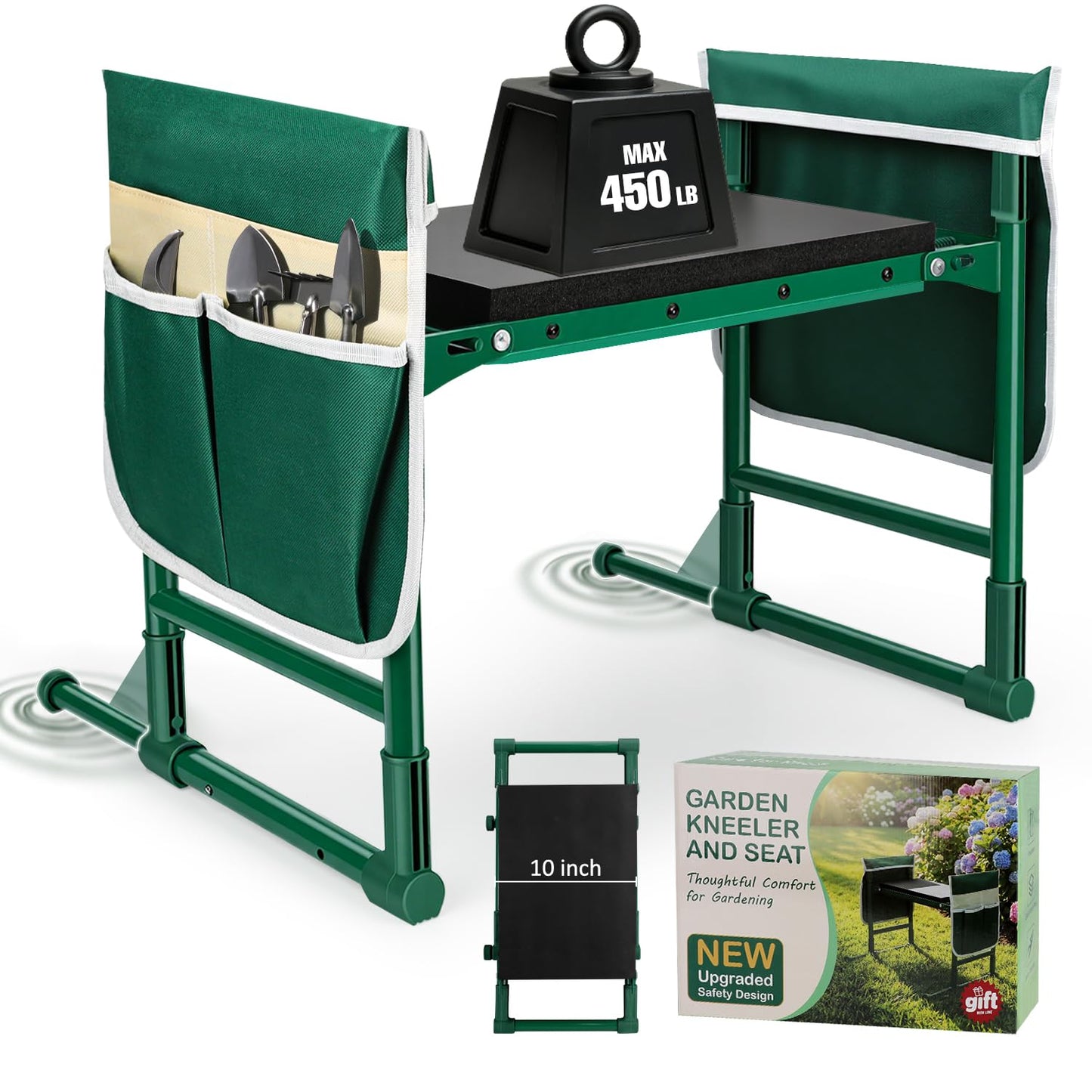 Garden Kneeler and Seat for Seniors – Heavy Duty Anti-Tip Gardening Stool with Widened Thick Soft Kneeling Pad, Foldable Garden Bench with Sturdy Handles, Gardening Gifts for Women Men Mom (Green)