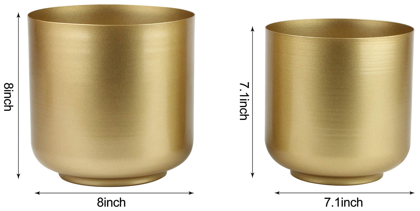 Vixdonos Large Gold Planters Metal Aloe Brass-Tone Plant Pots Indoor Decorative Flower Pots with Drain Holes(8+7.1Inch)