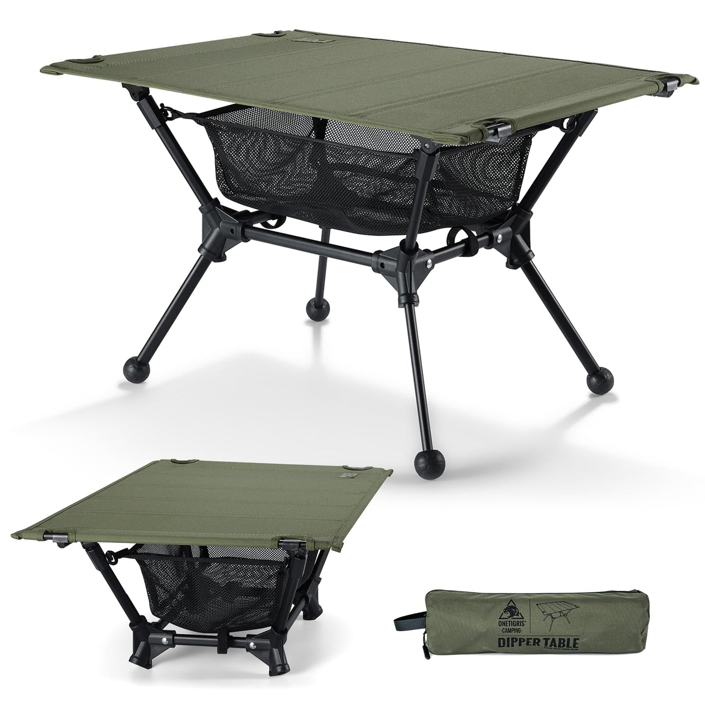 ONETIGRIS Dipper Camping Table, Lightweight Portable Folding Table with Mesh Storage Net, High/Low Options, Ideal for Camping, Hiking, Tailgating, Beach, Picnic, Travel, Backyard