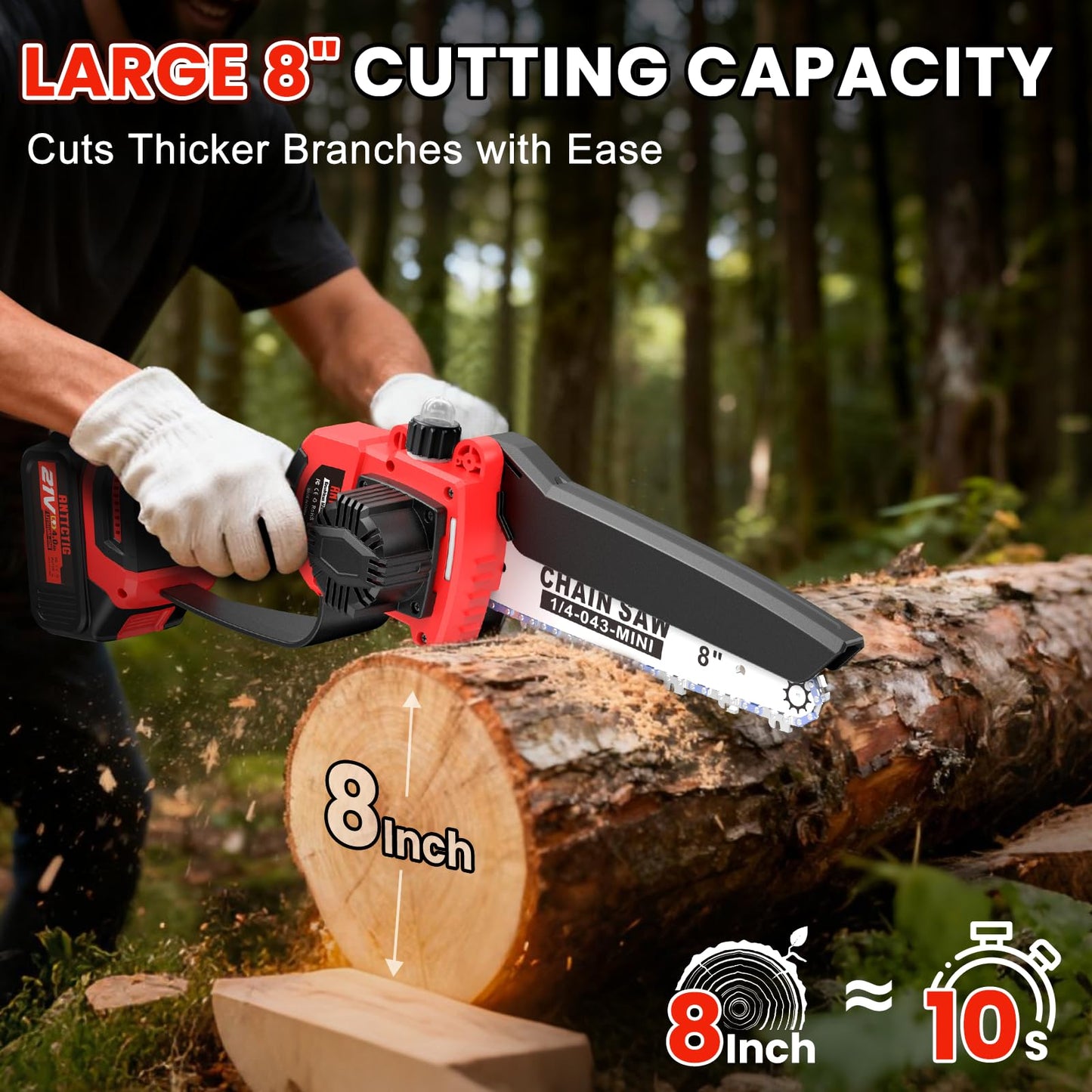 Upgraded 2-in-1 Cordless Pole Saw & 8 Inch Mini Chainsaw, Battery Powered Tree Trimmer with 6.6ft(2m) Extension Pole, 21V 4.0Ah x2 Batteries, Electric Chainsaw for Branch, Limb & Wood Cutting