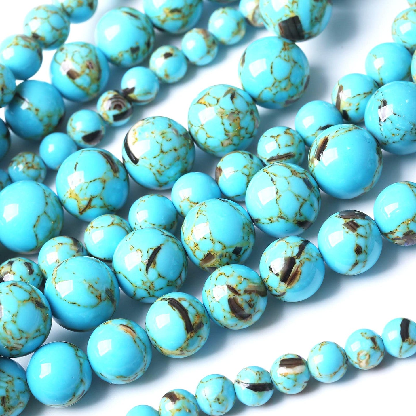4MM 90PCS Shell Turquoise With Mother-of-Pearl Round Loose Natural Gem Beads for Jewelry Making 15"