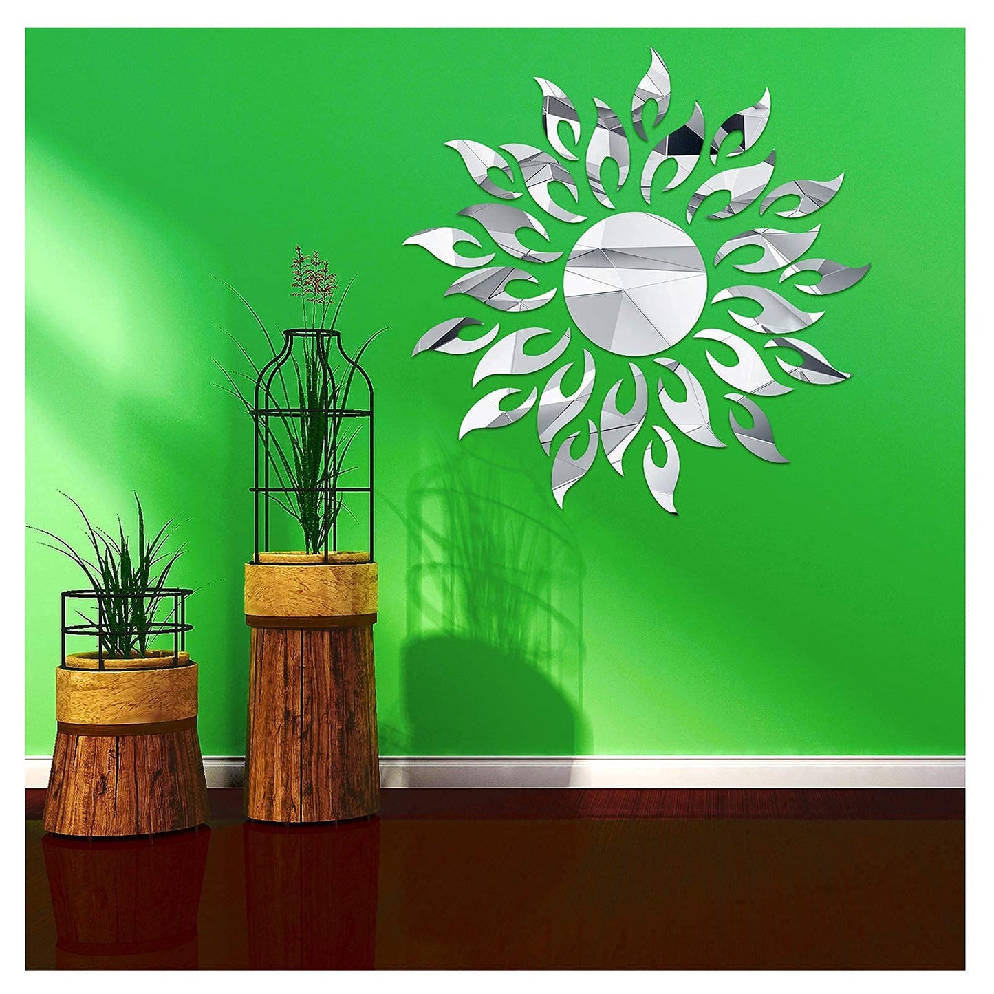 3D Mirror Sunlower Wall Decor Sticker, CUNYA Peel and Stick Wall Art Decals, Removable Acrylic Mirrors for Wall Living Room, Bedroom, Farmhouse Decor (Silver)
