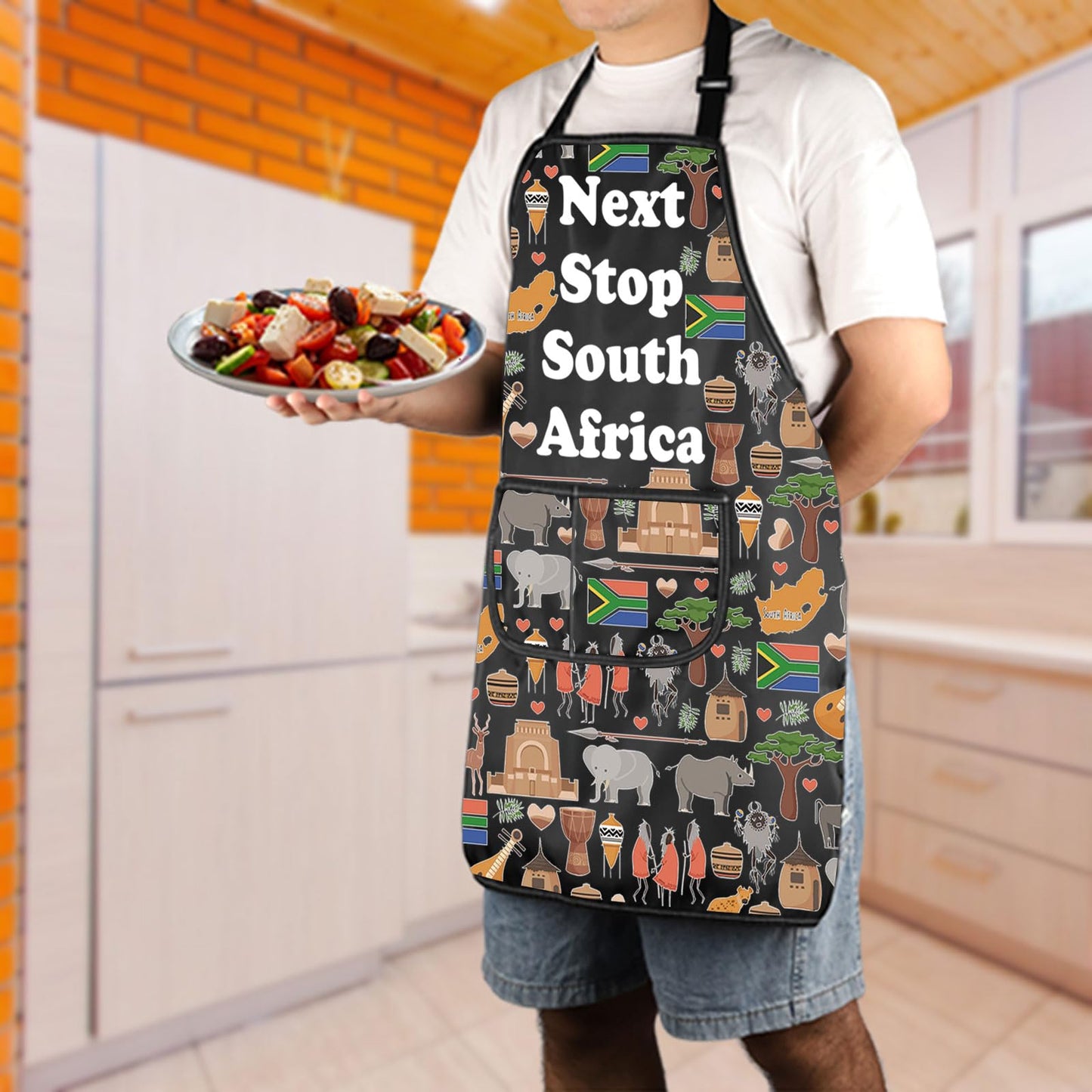 JXGZSO South Africa Symbols Gift Next Stop South Africa Apron With Pockets South Africa Trip Gift Chef Cooking Apron