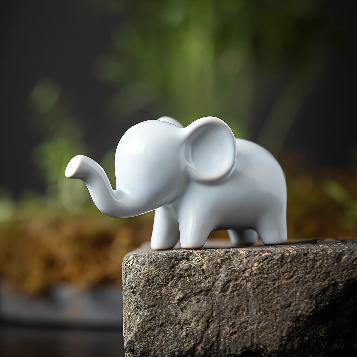 OwMell Good Luck Elephant Decor for Home, Small Ceramic Elephant Statue Figurine for Home Decor, Collection Ornament - White