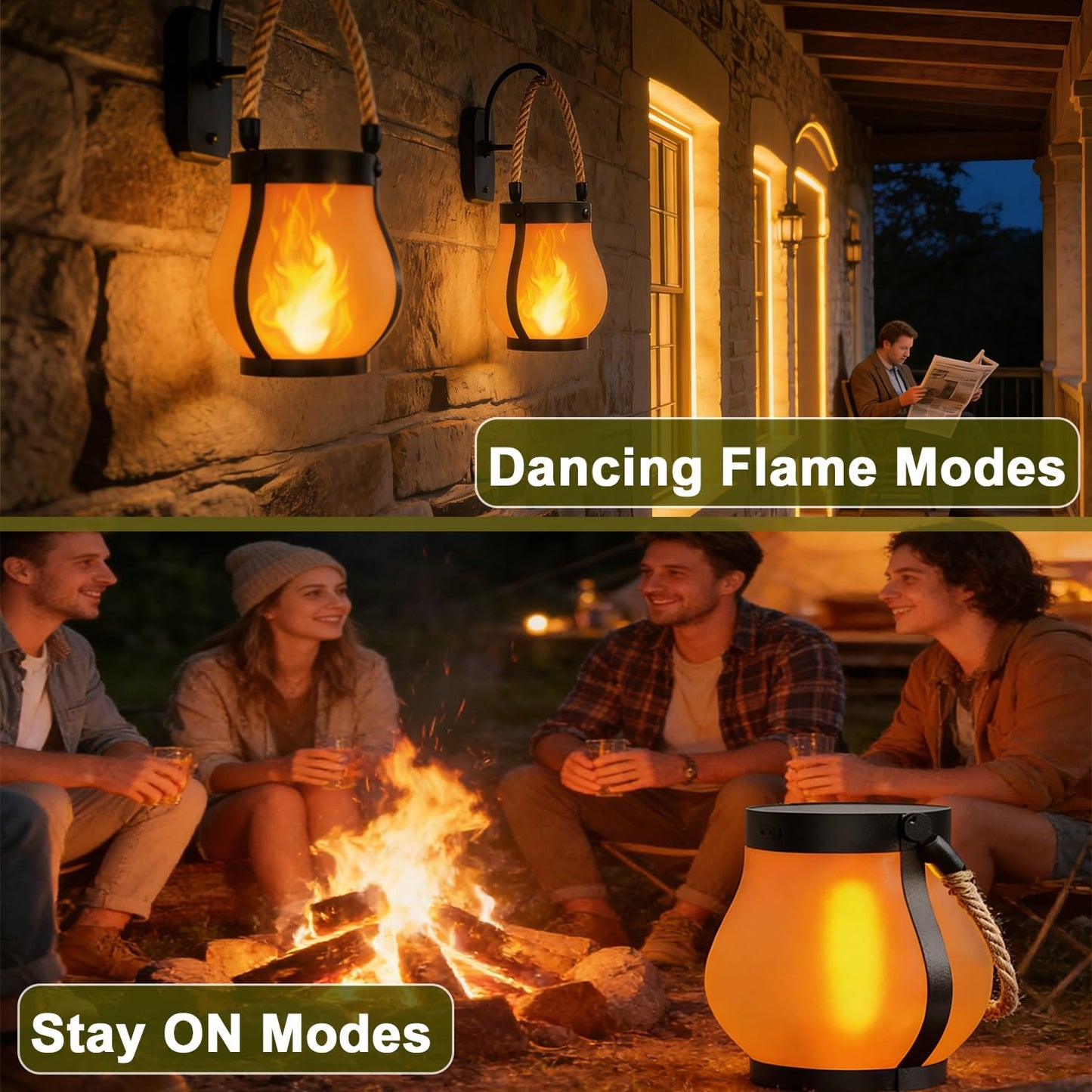 Yomistar Solar Lanterns Outdoor Waterproof 2 Pack Hanging Solar Lantern with Flickering Flame, Solar Flame Lantern with USB Charging, Decorative Lanterns Lights for Yard Porch Camping Patio