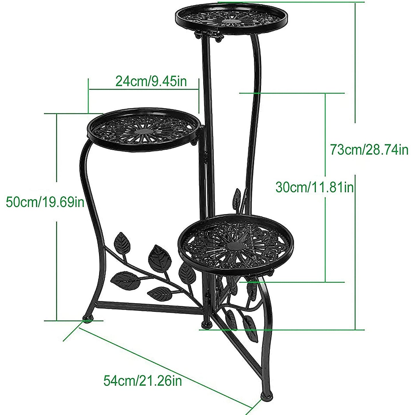 DAZONE 3-Tier Plant Stand for Indoor and Outdoor Use, Black Wrought Iron Metal Plant Shelf Holds 3 Pots, Space-Saving Decor for Corner, Balcony, Bedroom, Garden