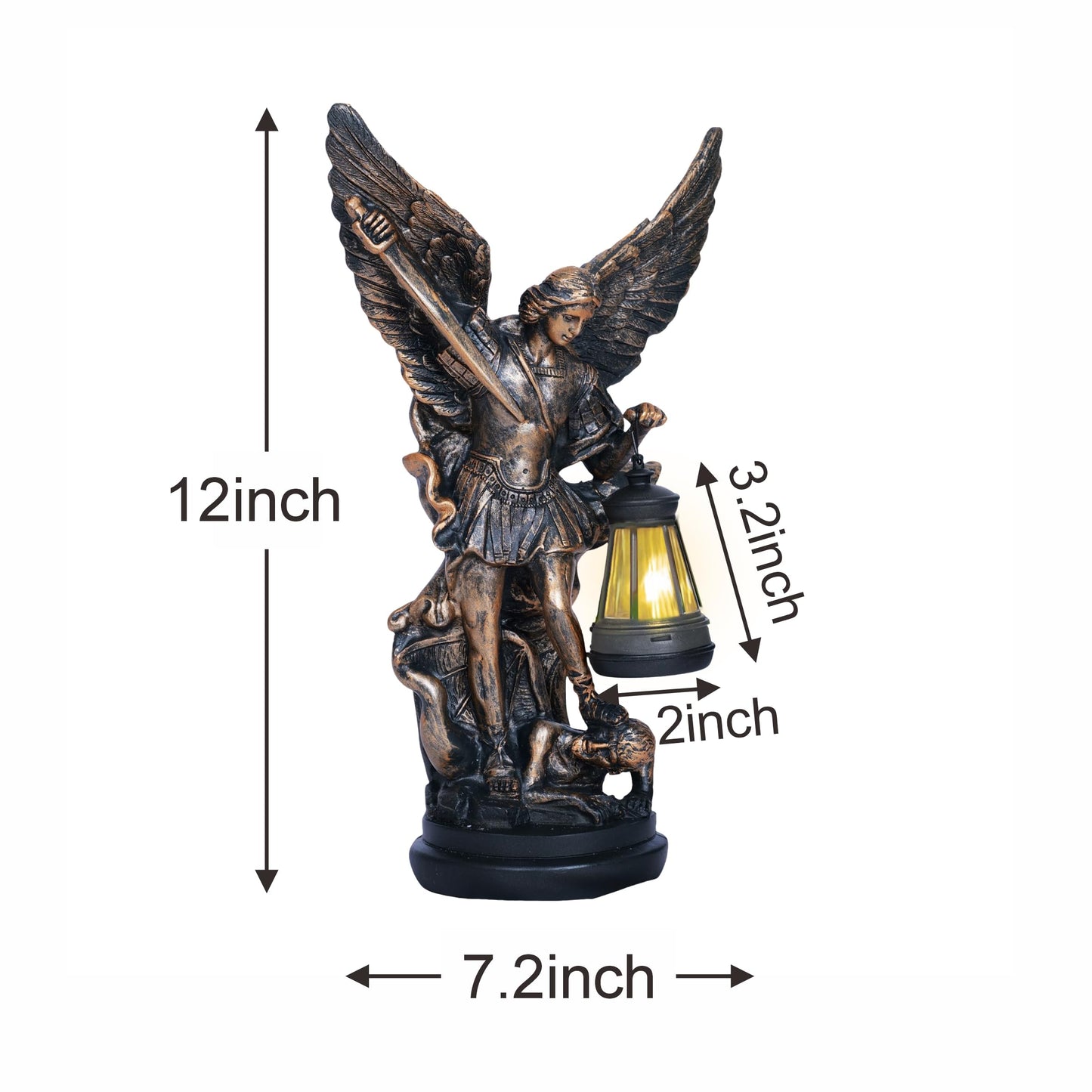 Dlfghos St Michael The Archangel Solar Outdoor Garden Decor Statues–12 in Miguel Arcangel Statue Solar Outdoor Sculptures for Outside Yard Patio Balcony Front Lawn Decor