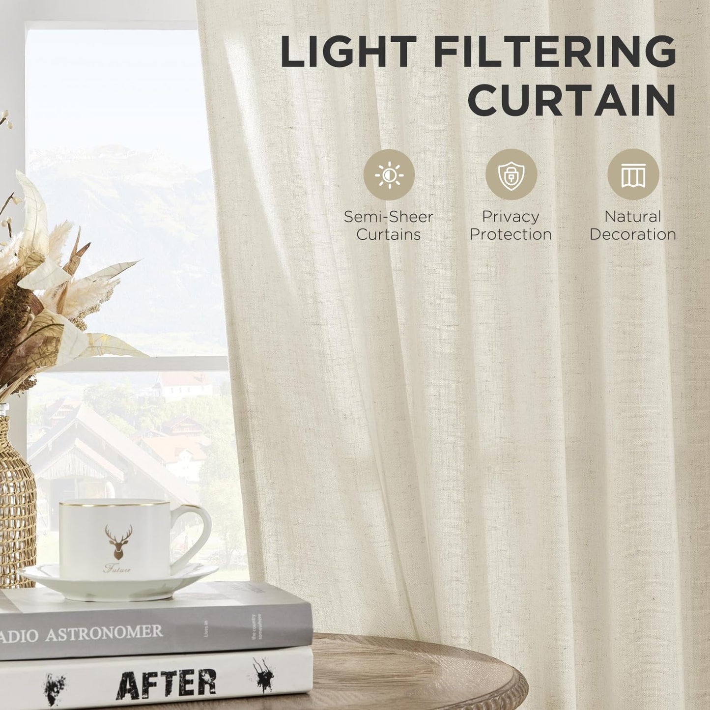 Joydeco Linen Curtains 96 inch Length 2 Panel Set, Light Filtering Curtain for Living Room Bedroom, 52 inch Wide Drapes with Rod Pocket Back Tab (96" Lx52 W, Ivory on Linen)